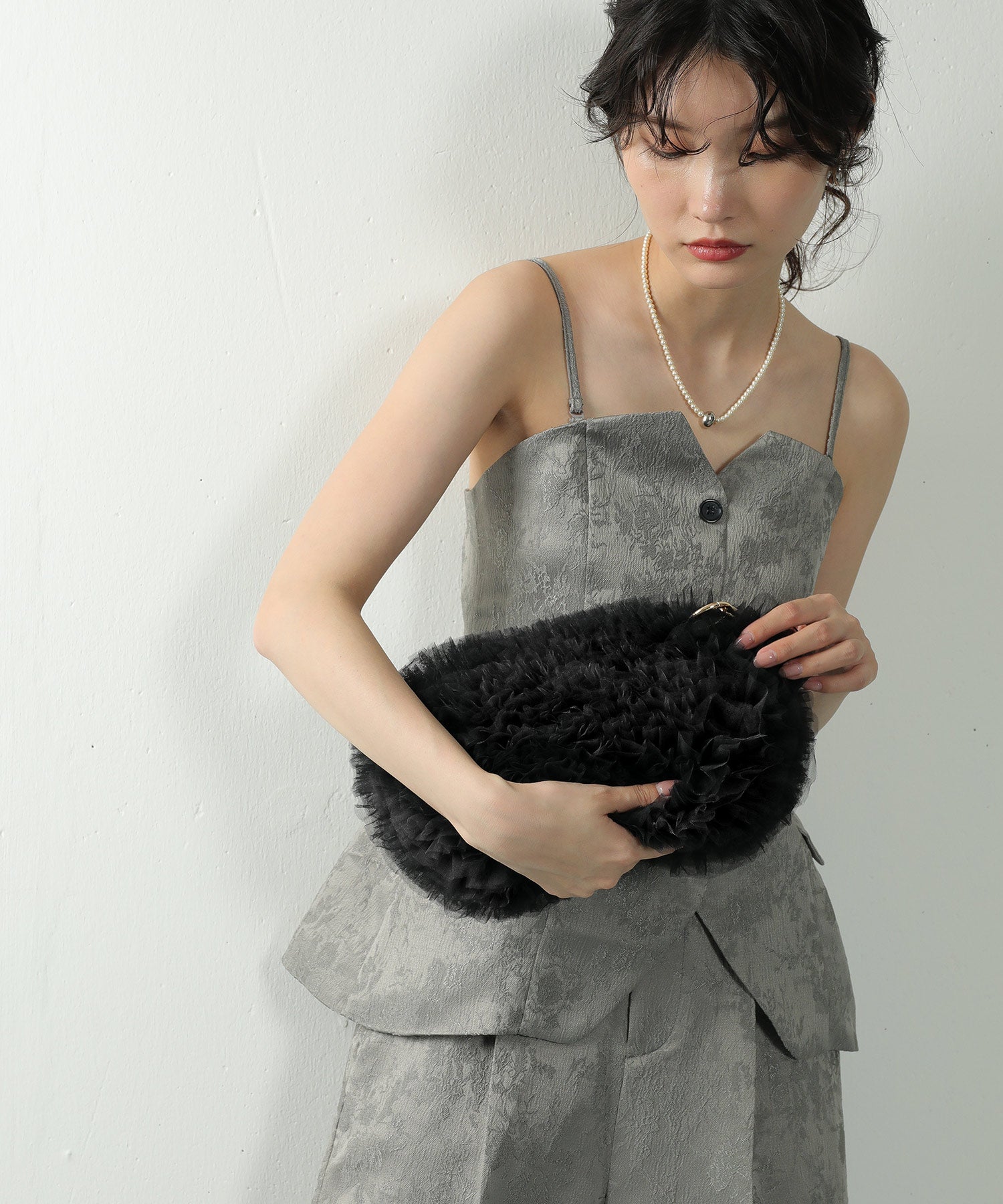 チュール ラウンド チェーン ショルダー パーティーバッグ