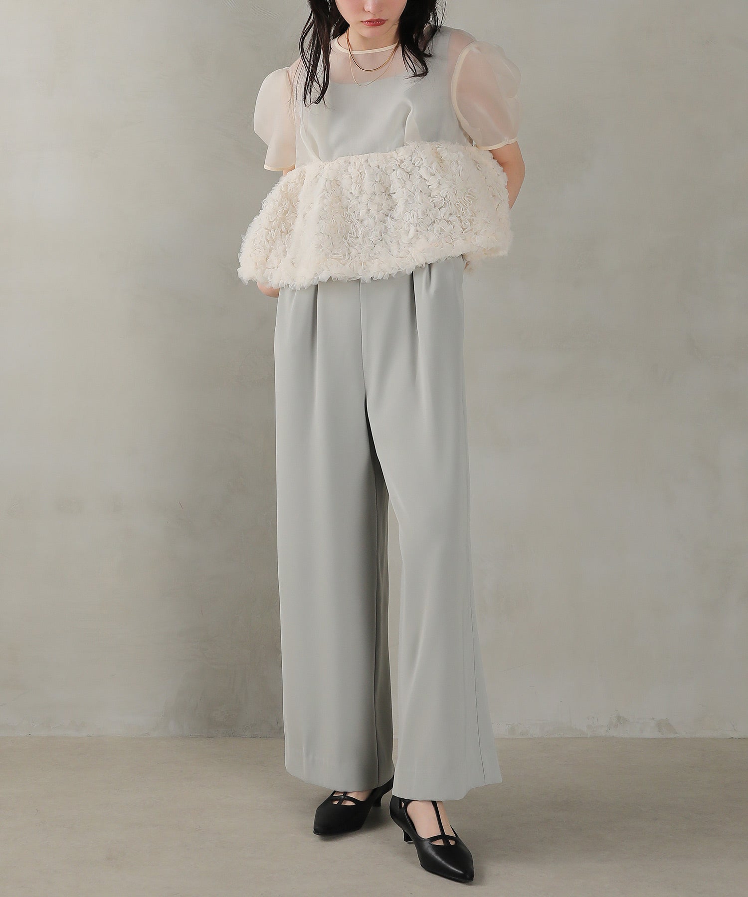 オーガンジー パンツドレス パーティー ドレス 結婚式 お呼ばれ オケージョン