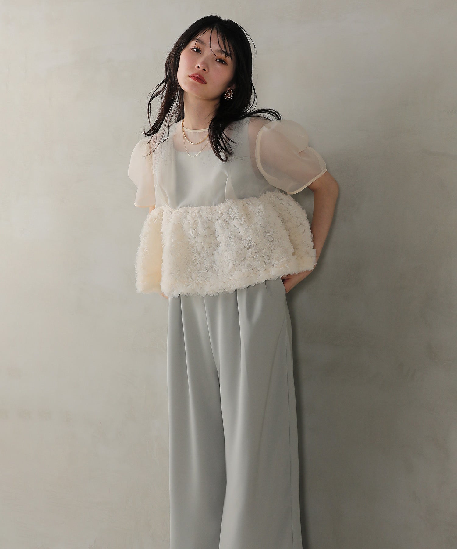 オーガンジー パンツドレス パーティー ドレス 結婚式 お呼ばれ オケージョン