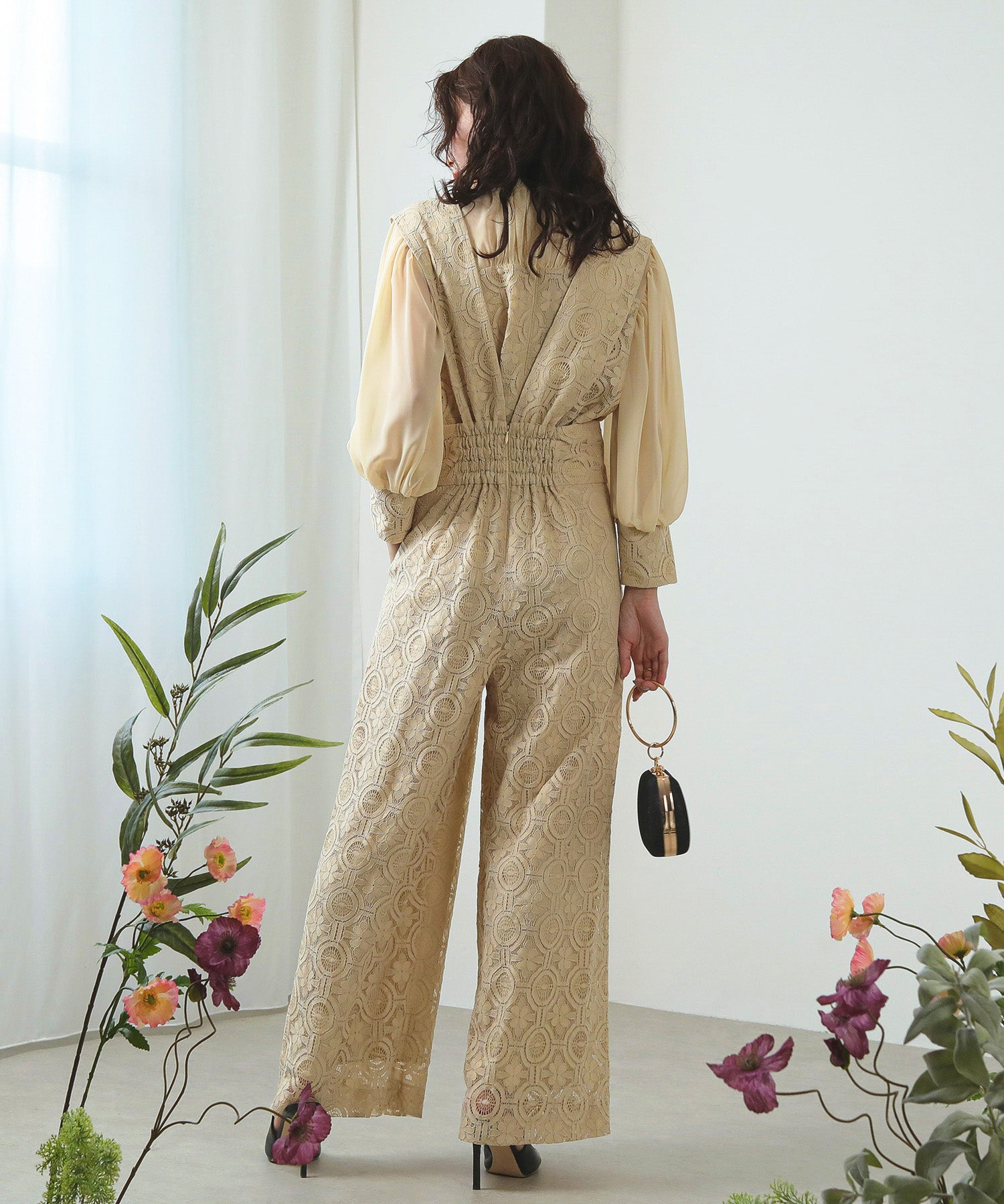 幾何学柄 レース セットアップ パンツ オケージョンドレス