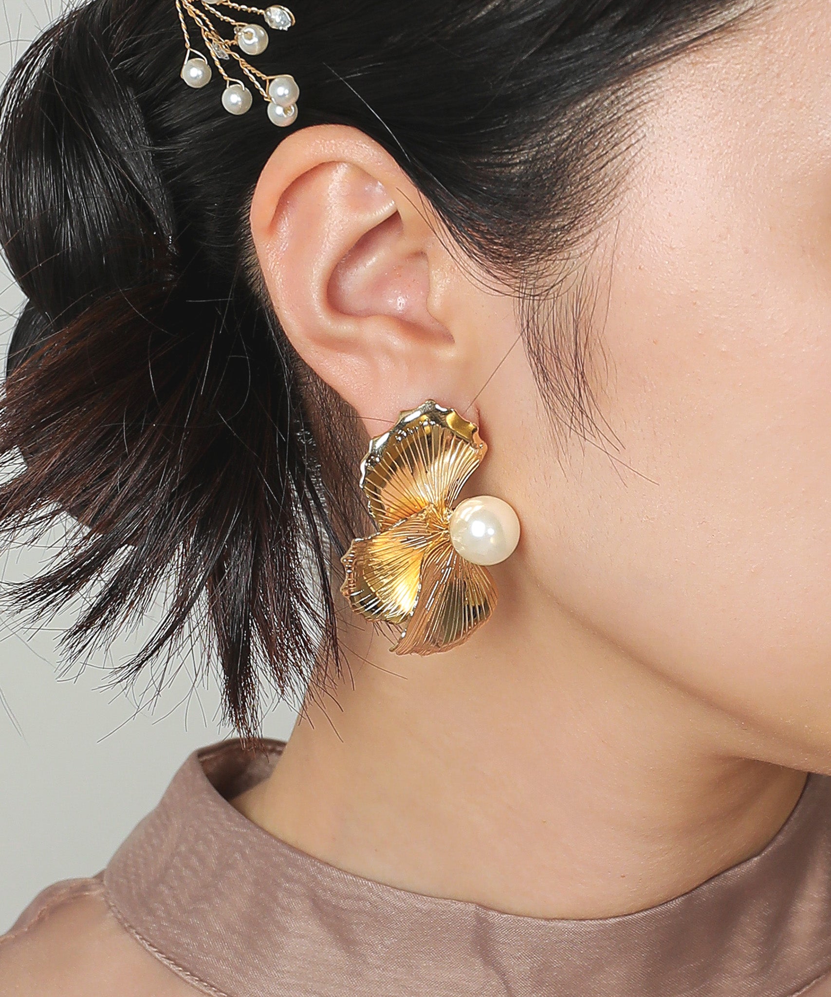 ハーフメタル フラワー ピアス 結婚式 オケージョン