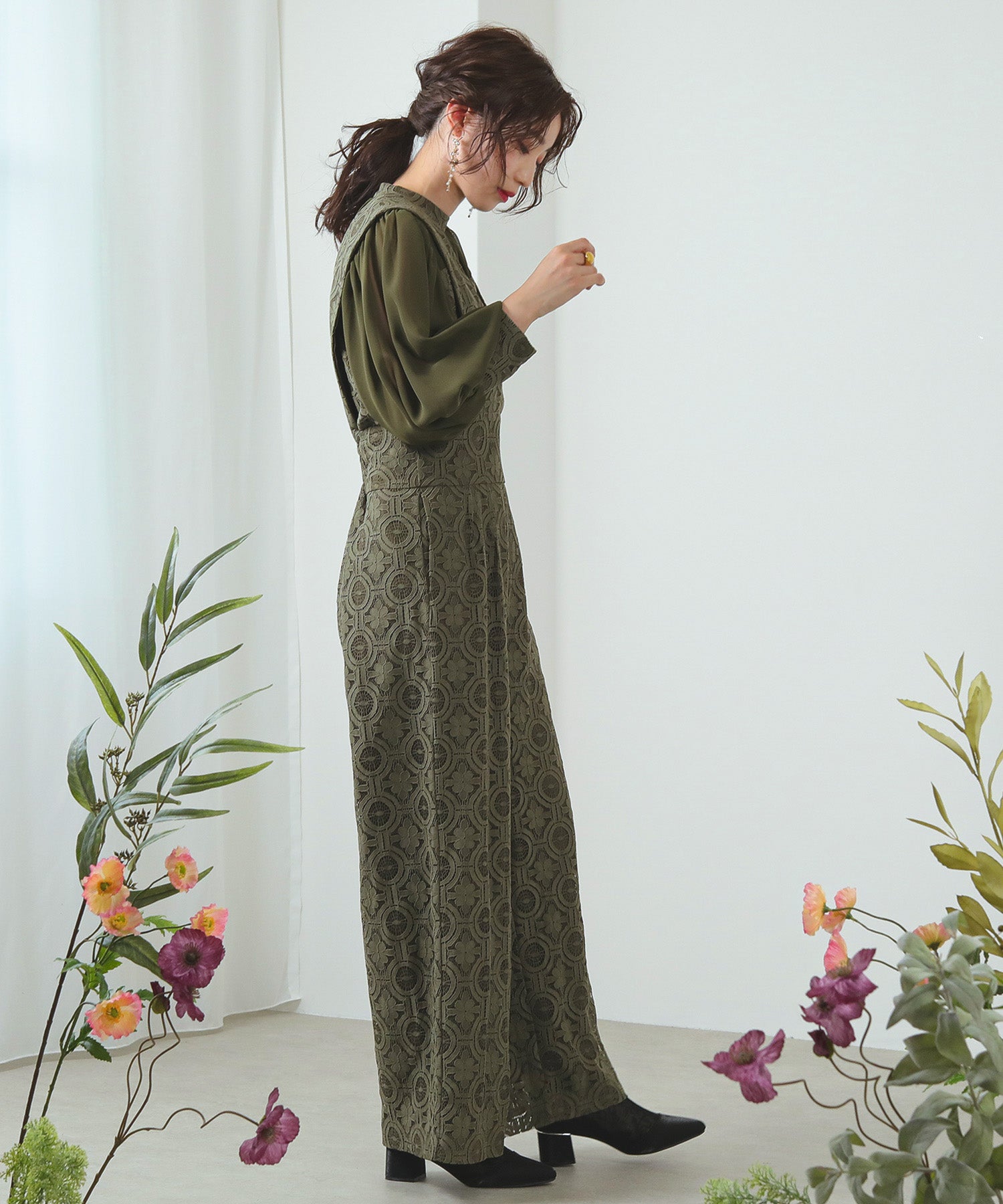 幾何学柄 レース セットアップ パンツ オケージョンドレス