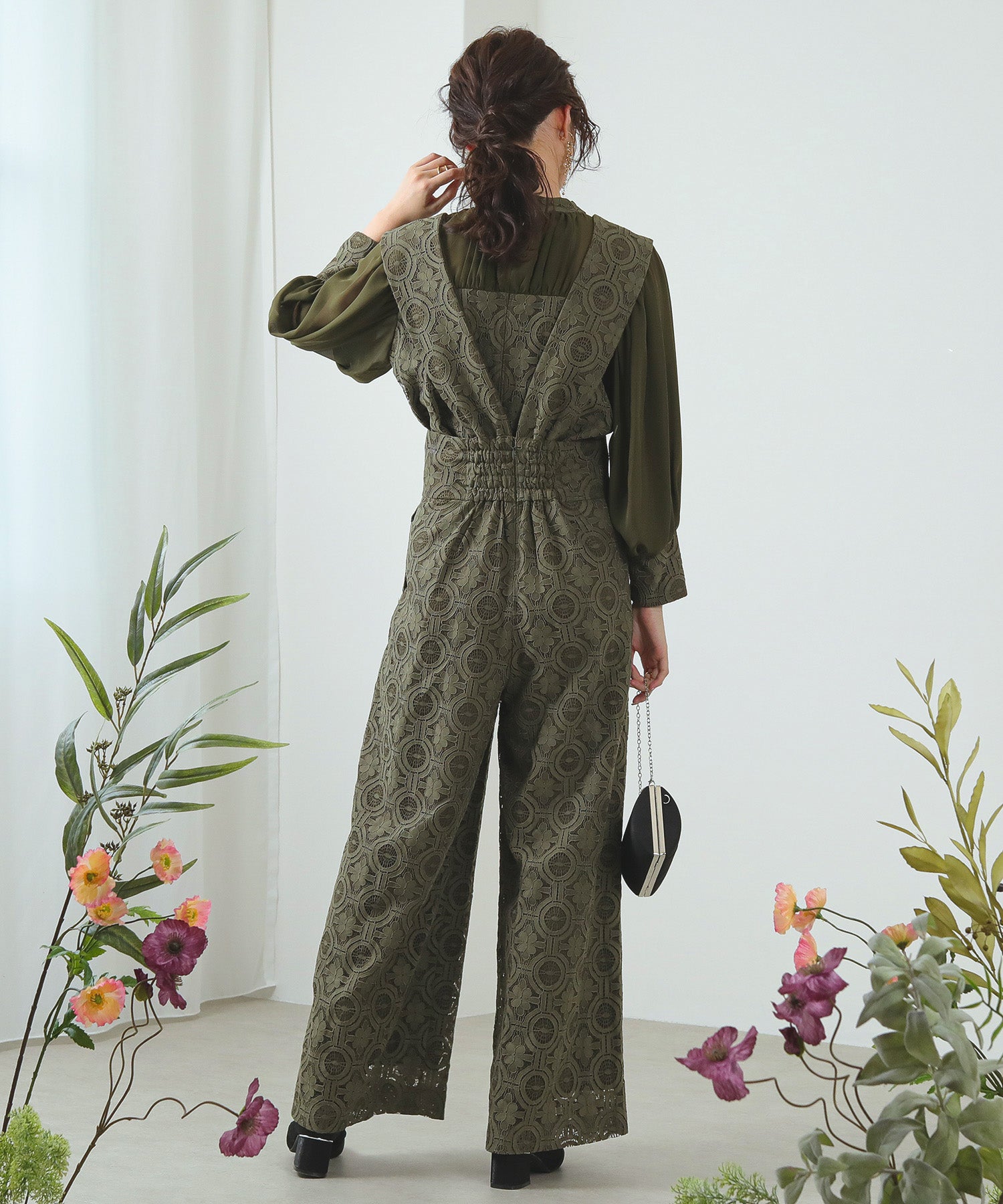 幾何学柄 レース セットアップ パンツ オケージョンドレス