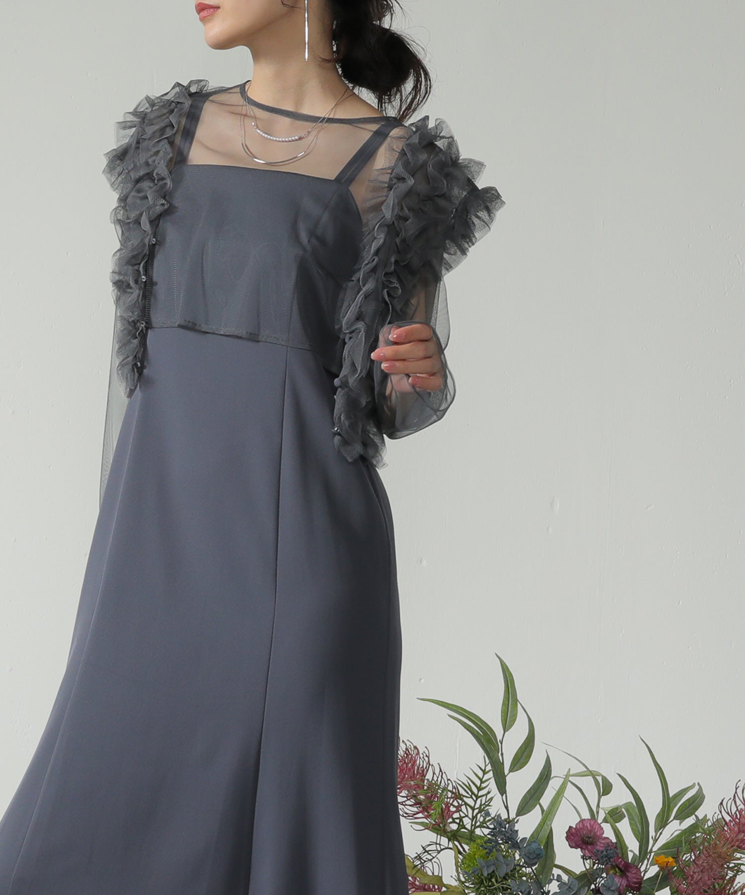 チュール フリル ベスト シアー トップス ワンピース 3点セット