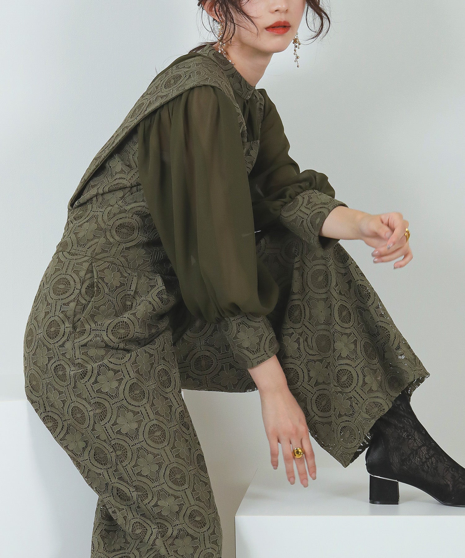 幾何学柄 レース セットアップ パンツ オケージョンドレス