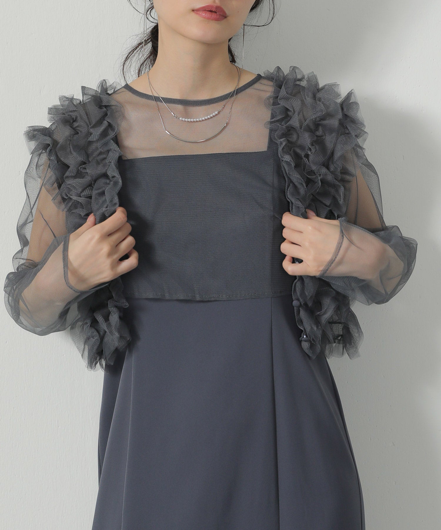 チュール フリル ベスト シアー トップス ワンピース 3点セット