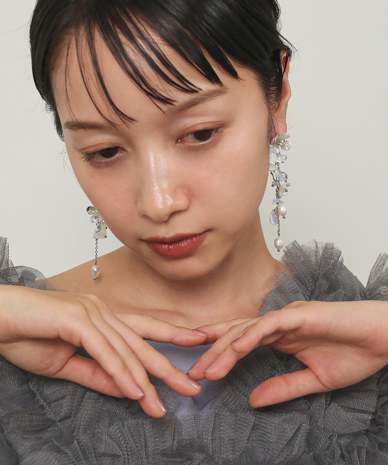 フラワー ビーズ パール ミックス ロングピアス 結婚式 お呼ばれ パーティー オケージョン