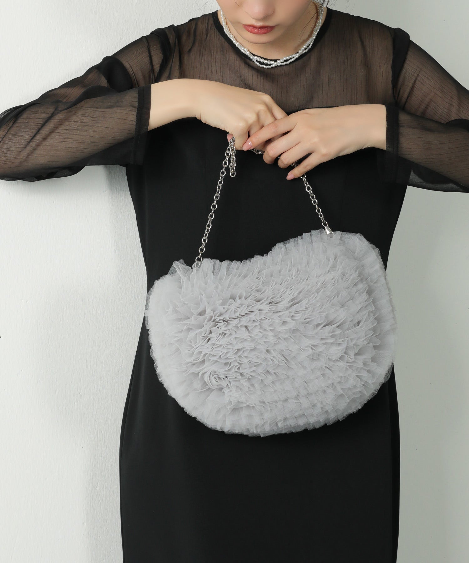 チュール ラウンド チェーン ショルダー パーティーバッグ