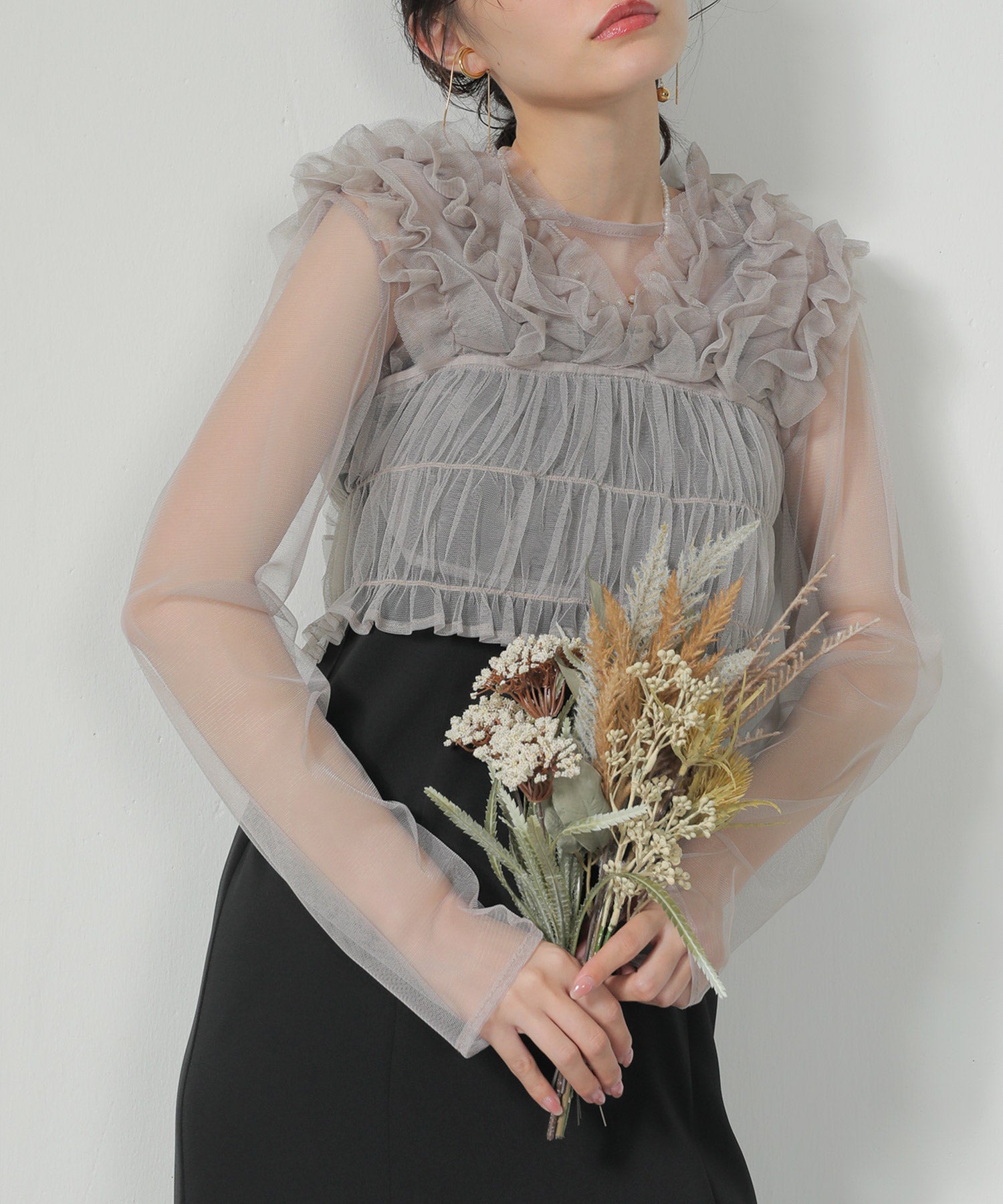 チュール フリル ベスト シアー トップス ワンピース 3点セット