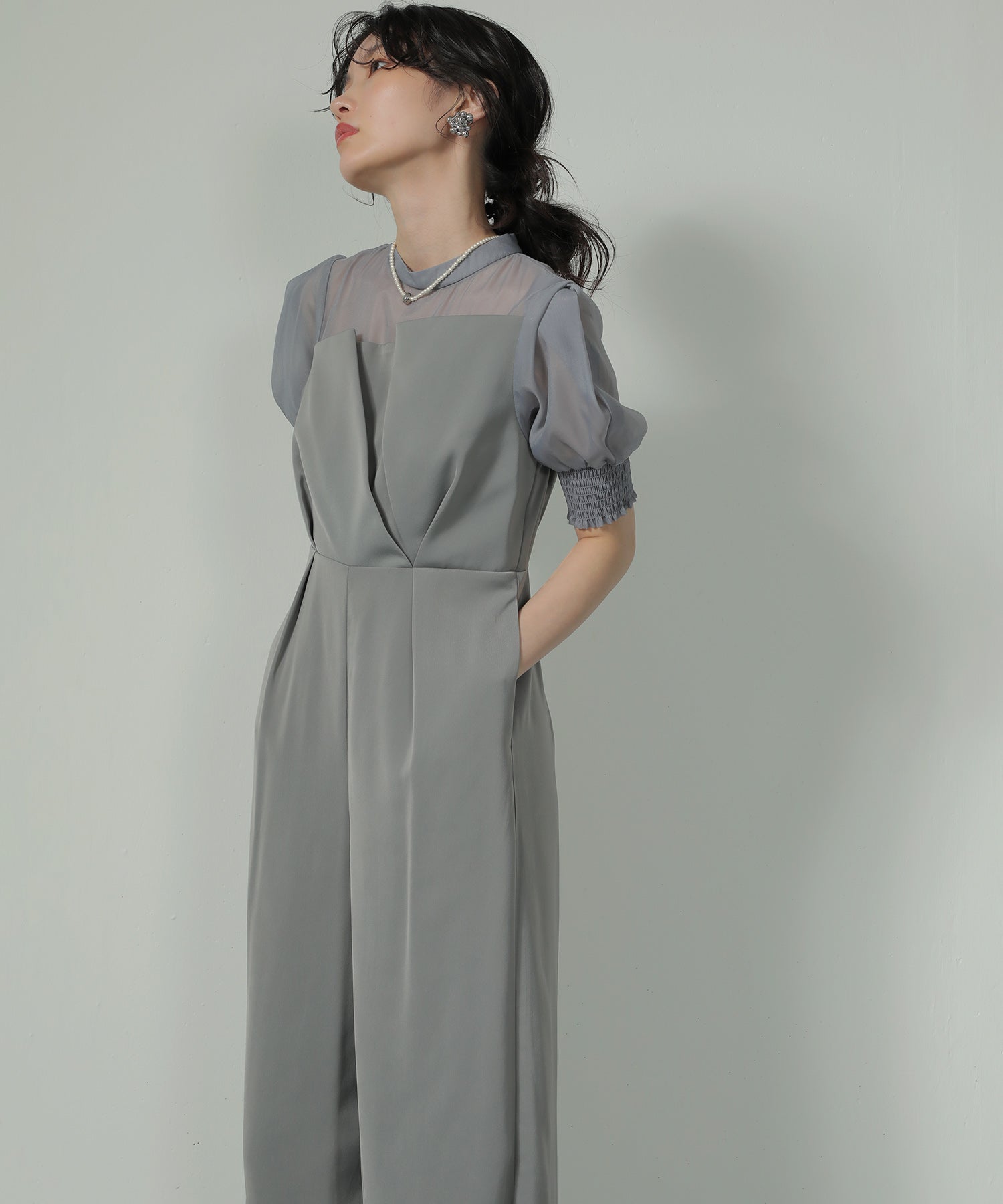 シアーボックススリーブ オケージョン パンツドレス 結婚式ドレス