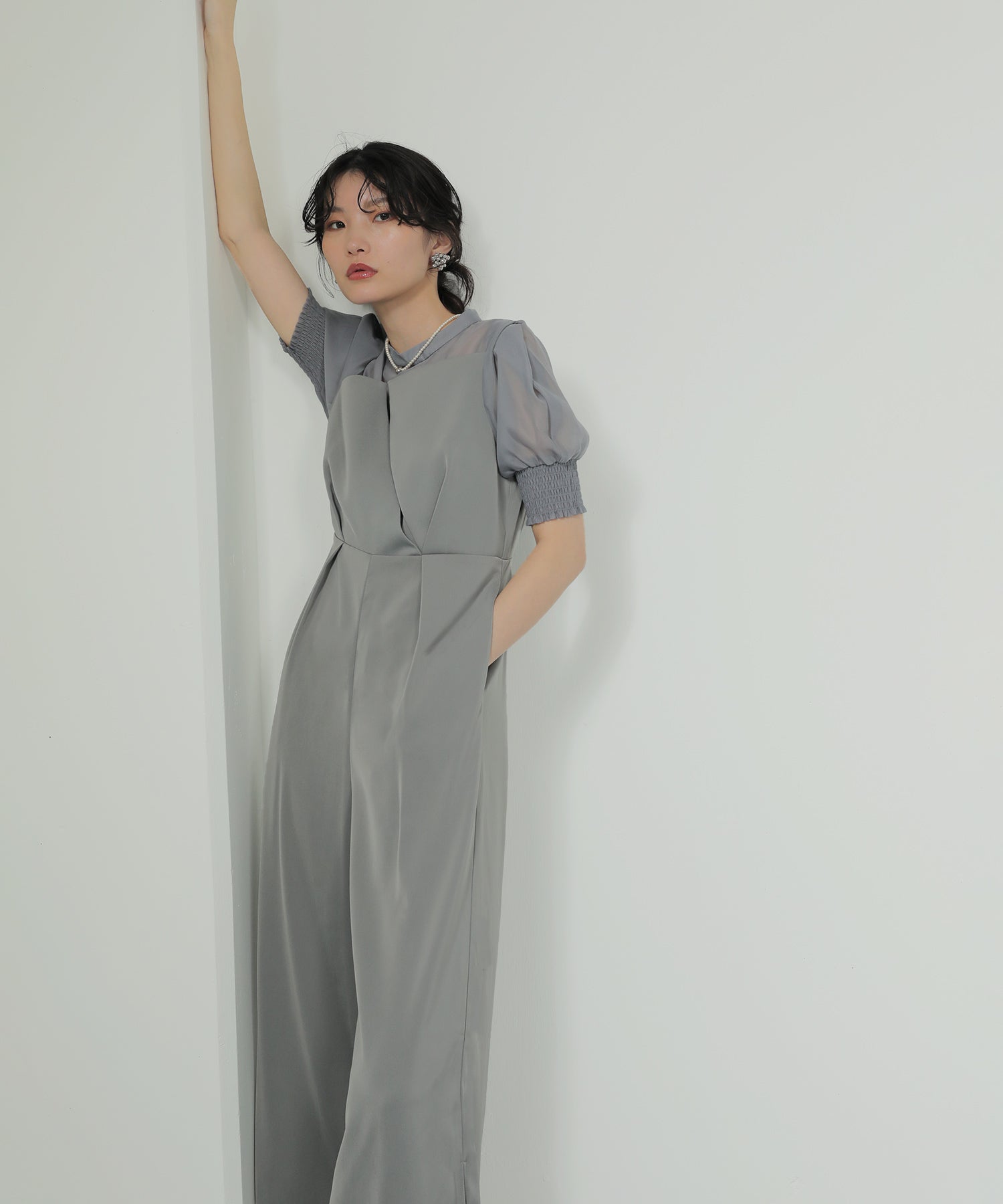 シアーボックススリーブ オケージョン パンツドレス 結婚式ドレス