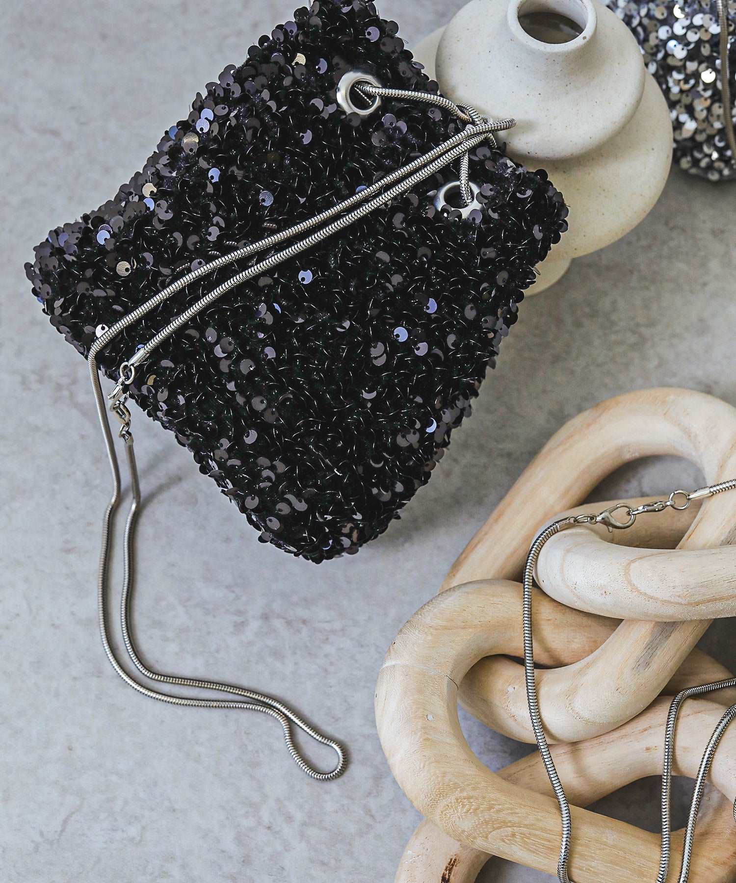 スパンコール 2way 巾着 ハンドバッグ パーティーバック