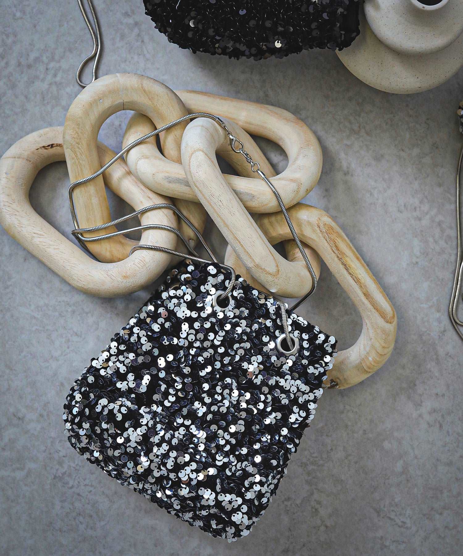 スパンコール 2way 巾着 ハンドバッグ パーティーバック