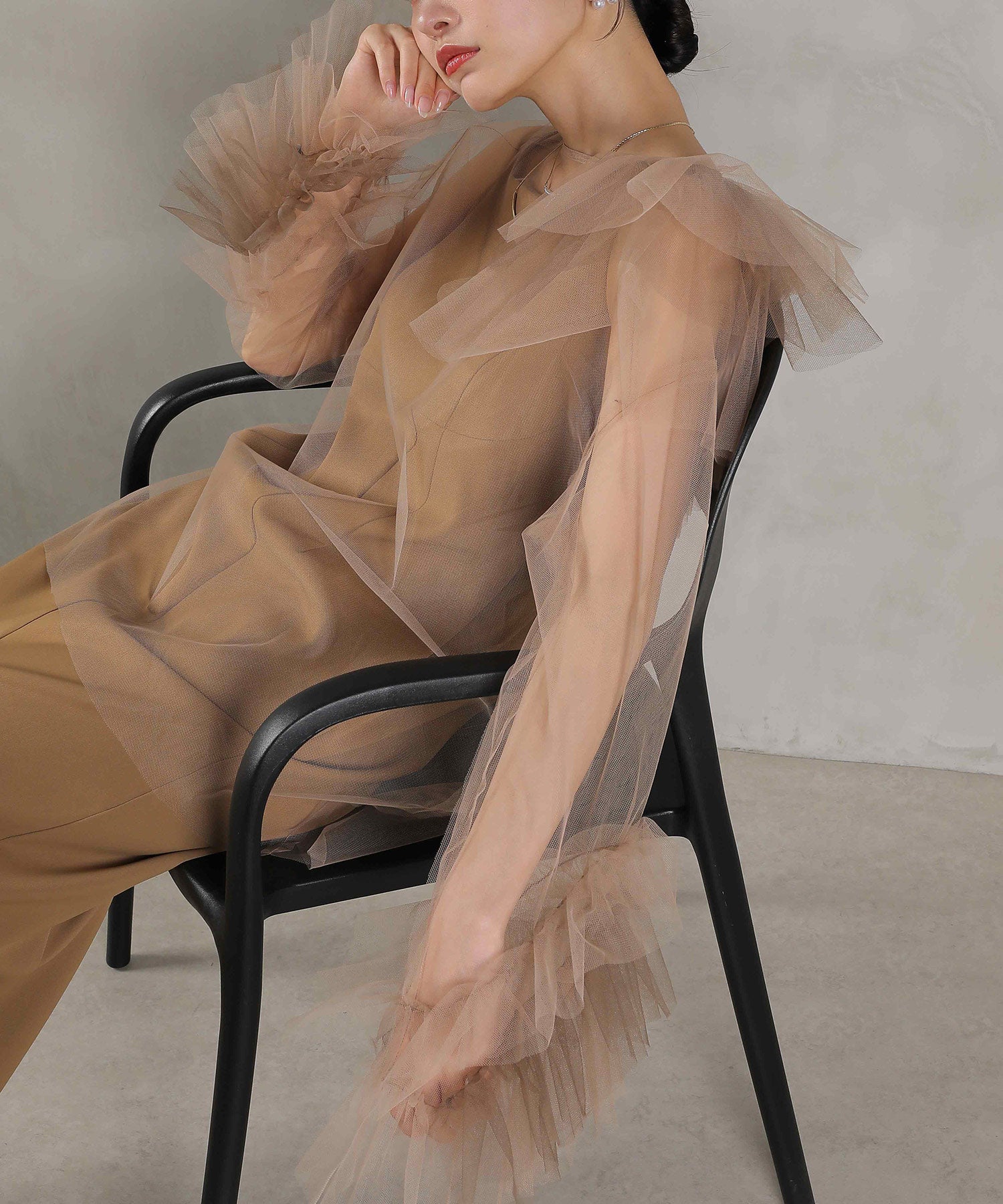 アシンメトリーデザイン チュール トップス キャミワンピース