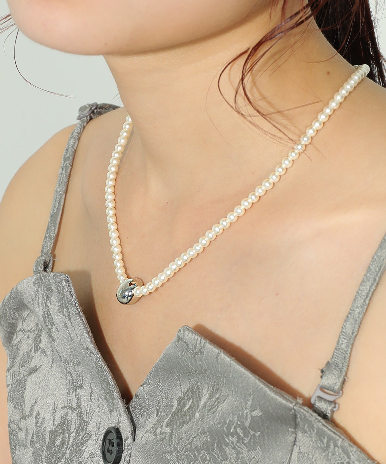 メタル ニュアンス パール ワンポイント ネックレス