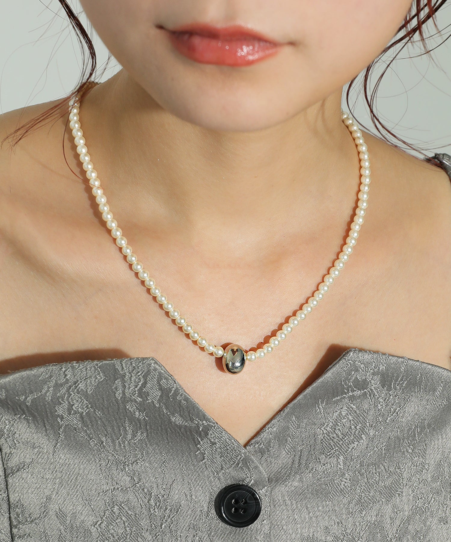 メタル ニュアンス パール ワンポイント ネックレス