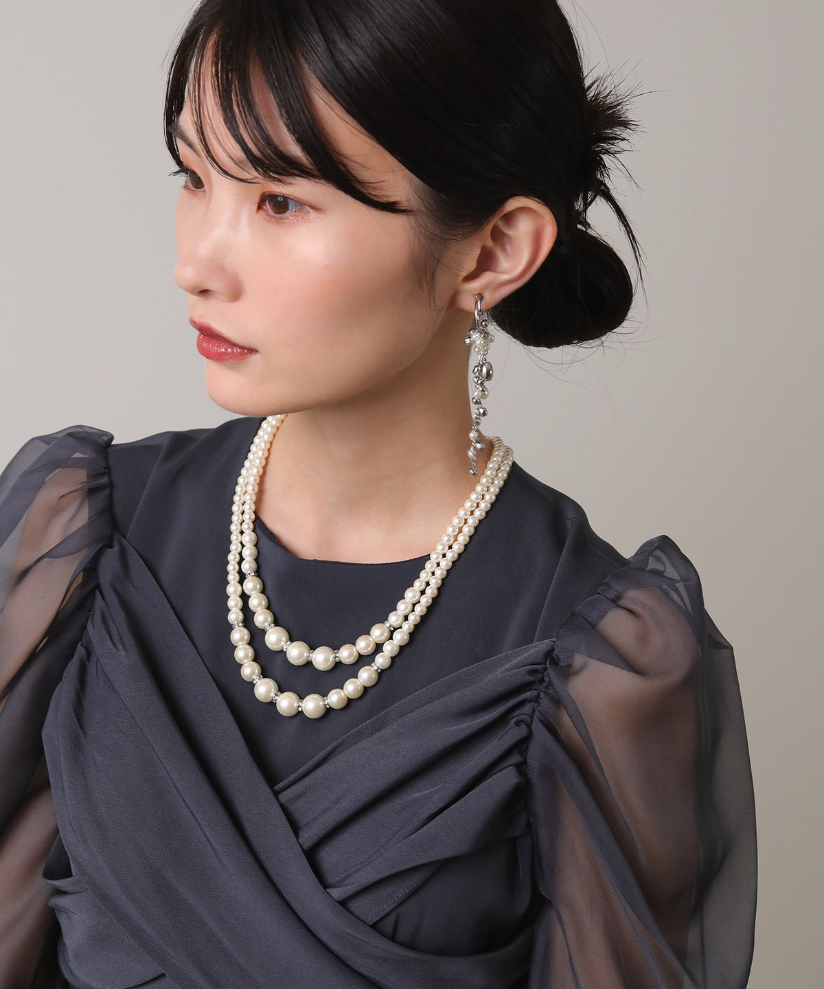 パール ロンデルビジュー 2連 ネックレス