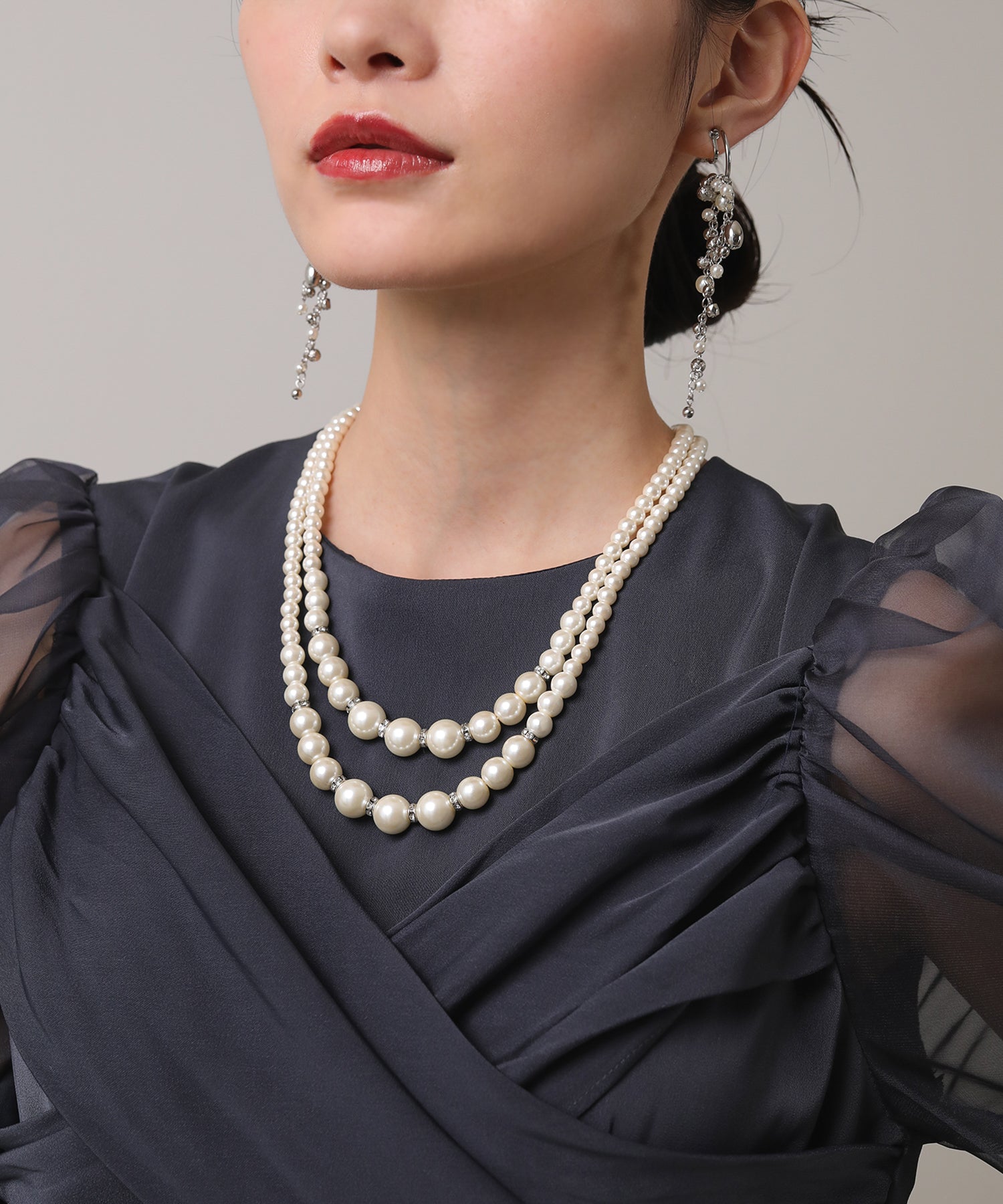 パール ロンデルビジュー 2連 ネックレス