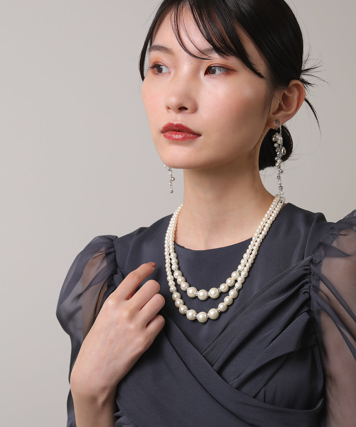 パール ロンデルビジュー 2連 ネックレス