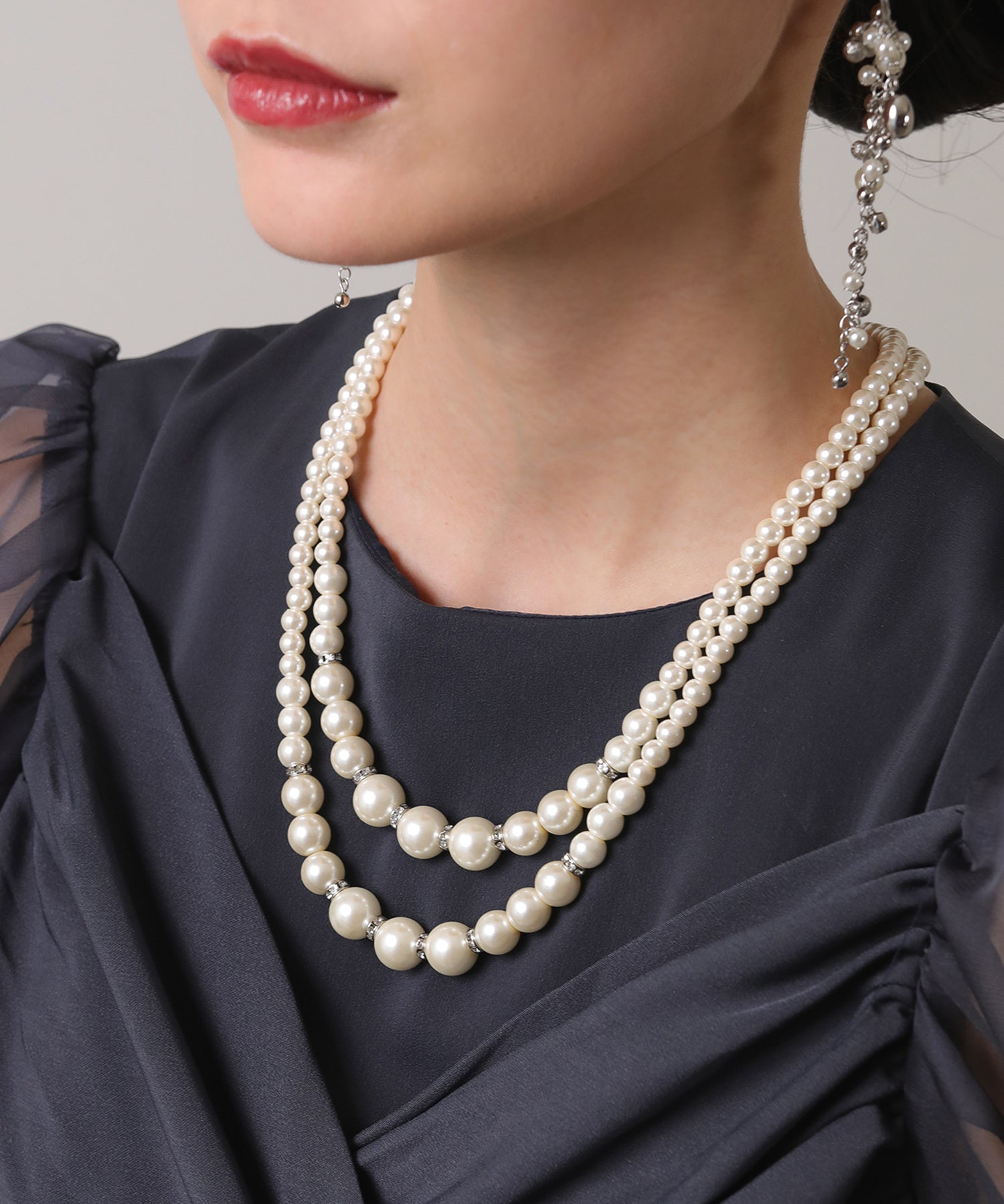 パール ロンデルビジュー 2連 ネックレス