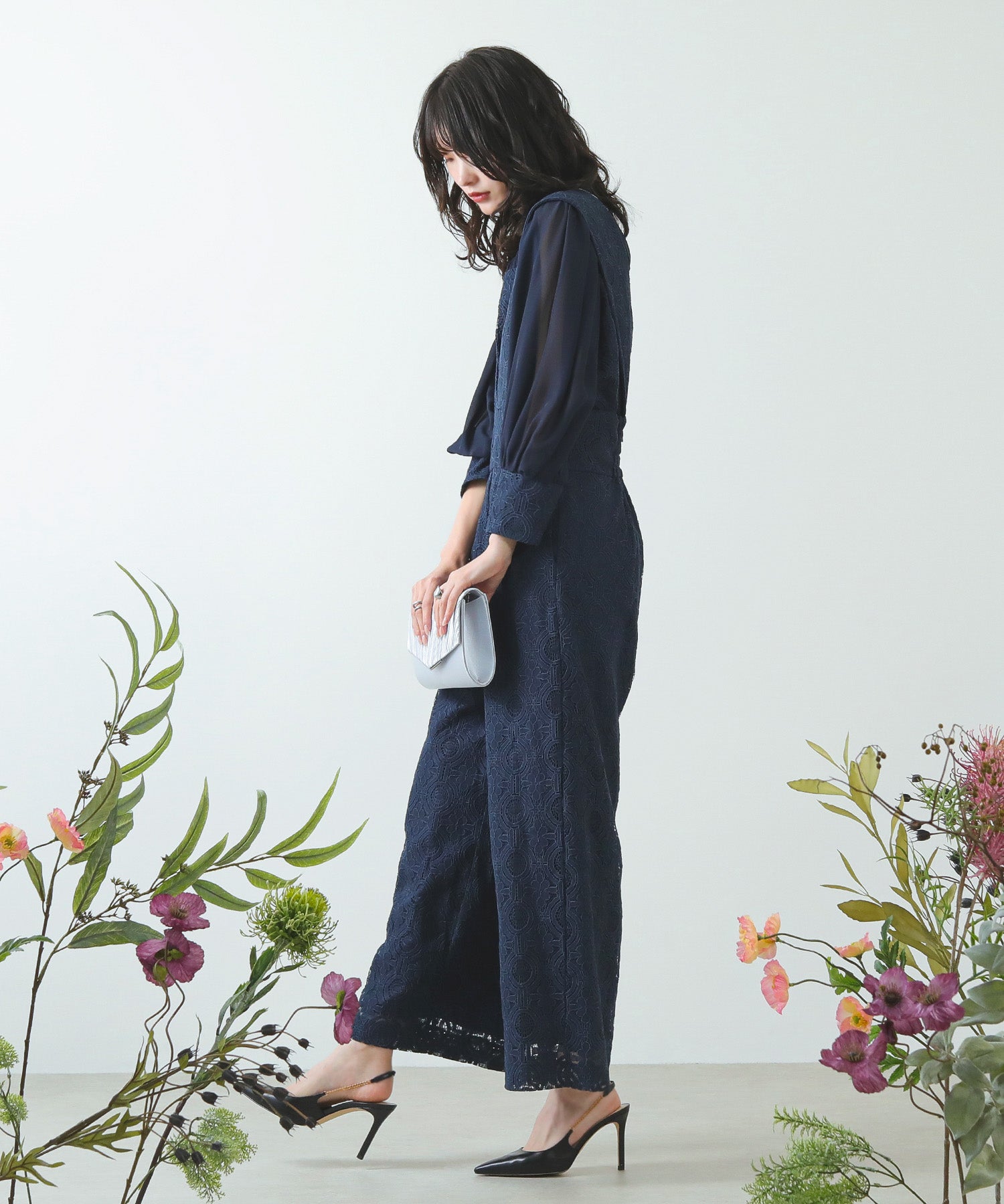 幾何学柄 レース セットアップ パンツ オケージョンドレス