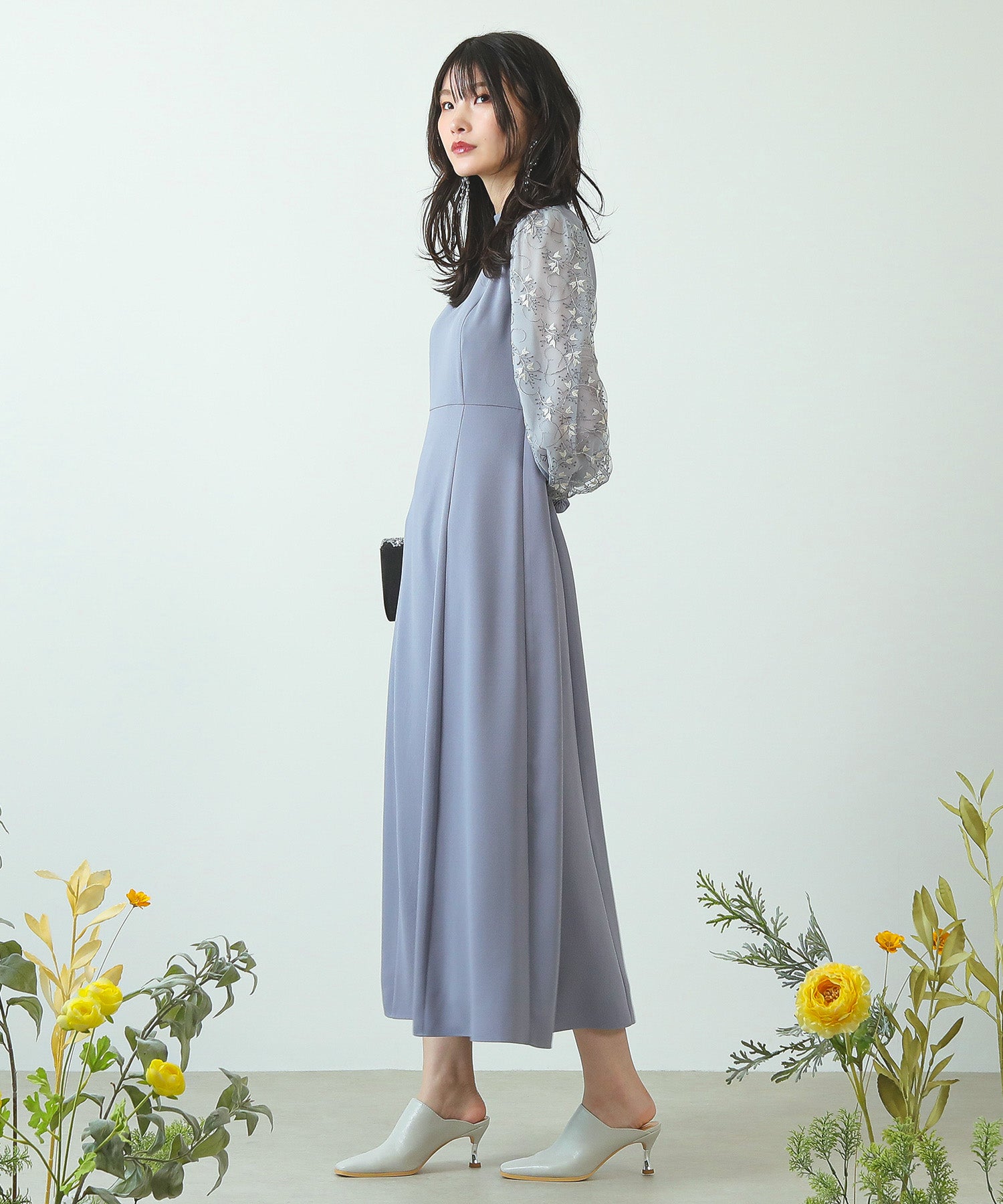 刺繍 シアー トライアングルデザイン ワンピース ドレス