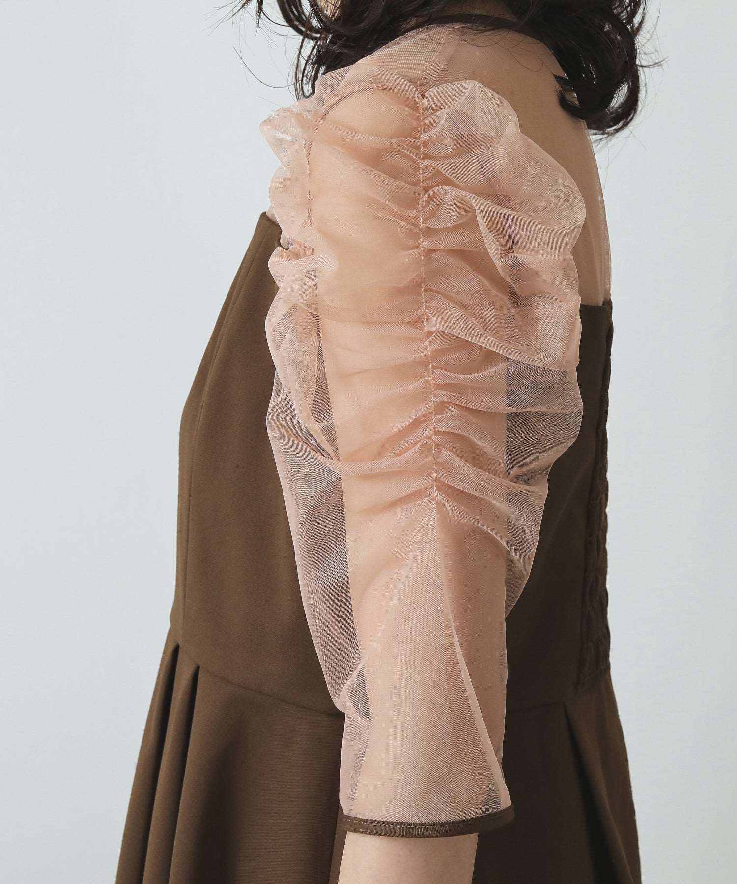 セットアップ パンツドレス フレア 切り替え 透け感