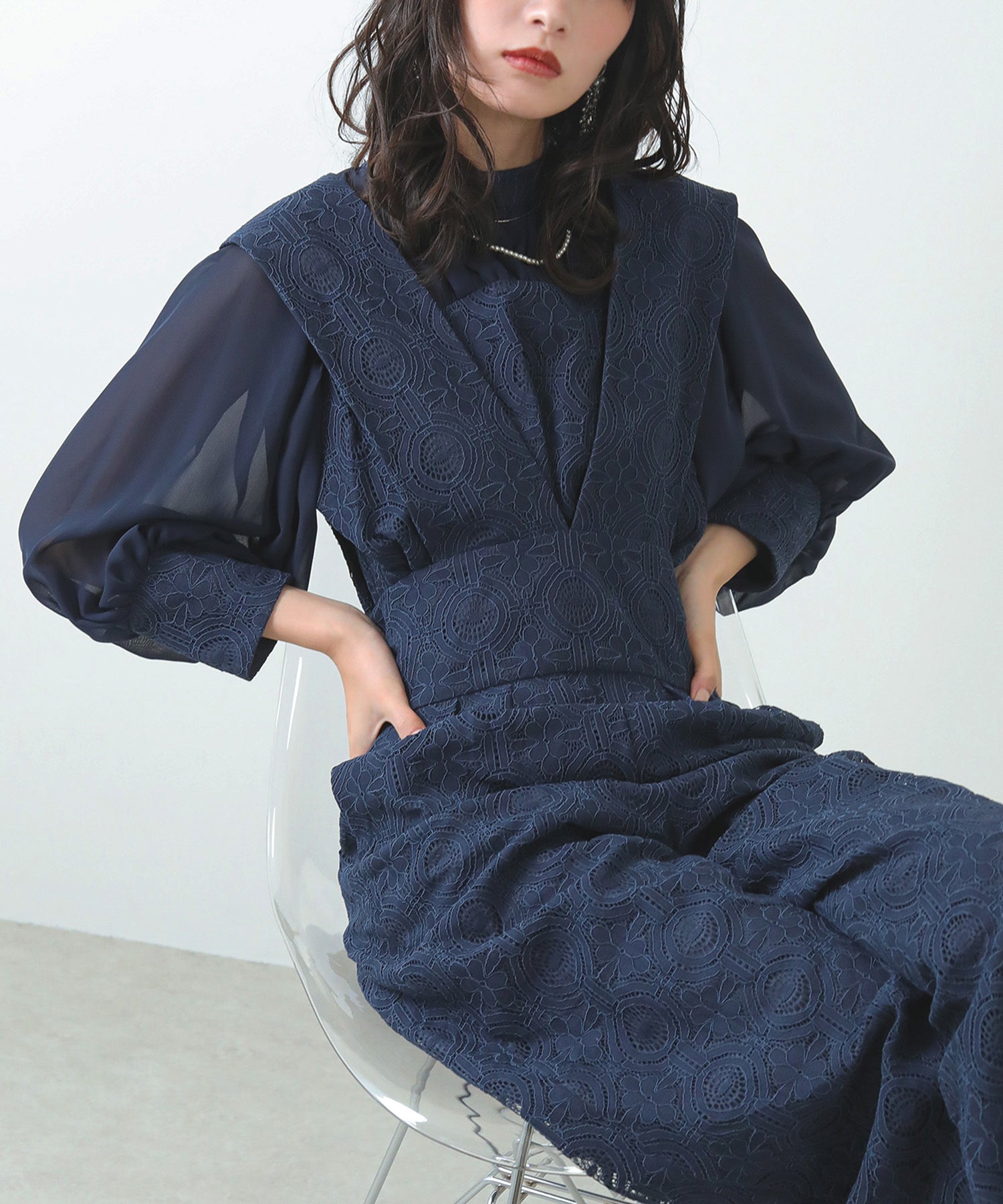 幾何学柄 レース セットアップ パンツ オケージョンドレス