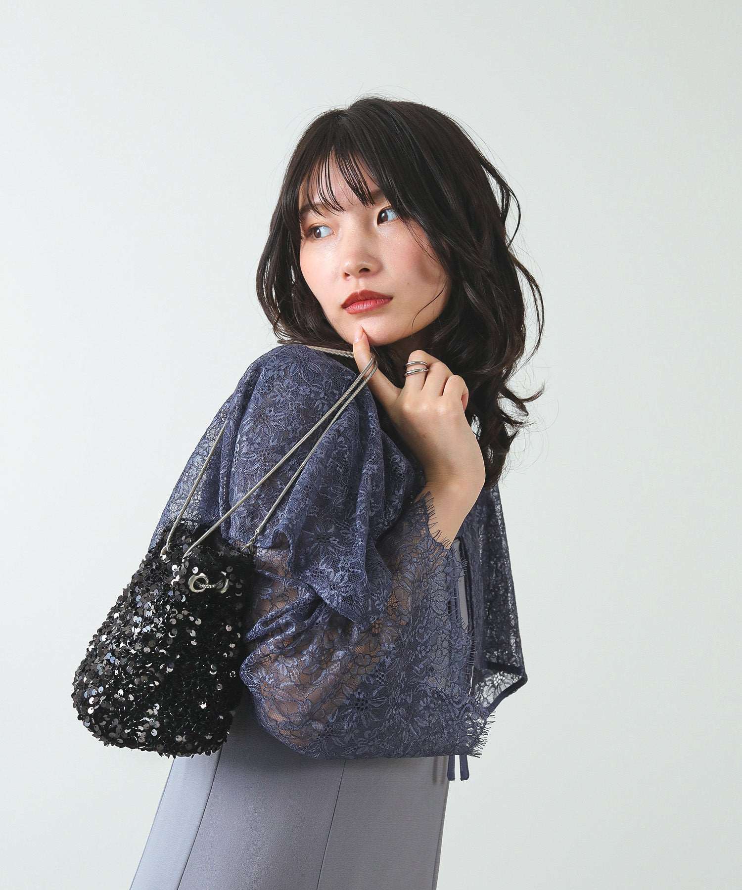 スパンコール 2way 巾着 ハンドバッグ パーティーバック