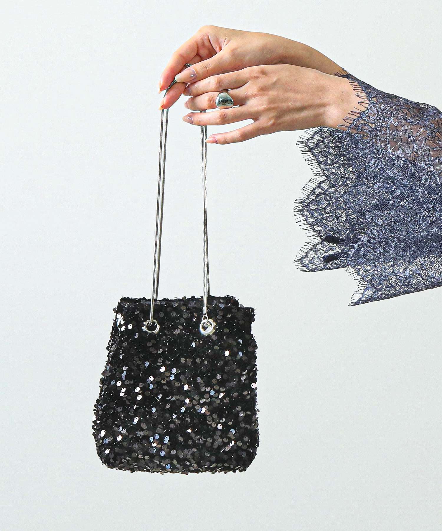 スパンコール 2way 巾着 ハンドバッグ パーティーバック