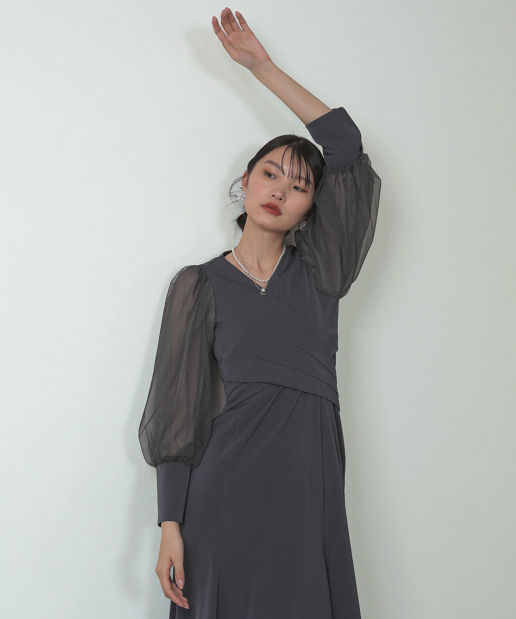 シアー ボリューム袖 フィッシュテール キャミワンピース 2点セット