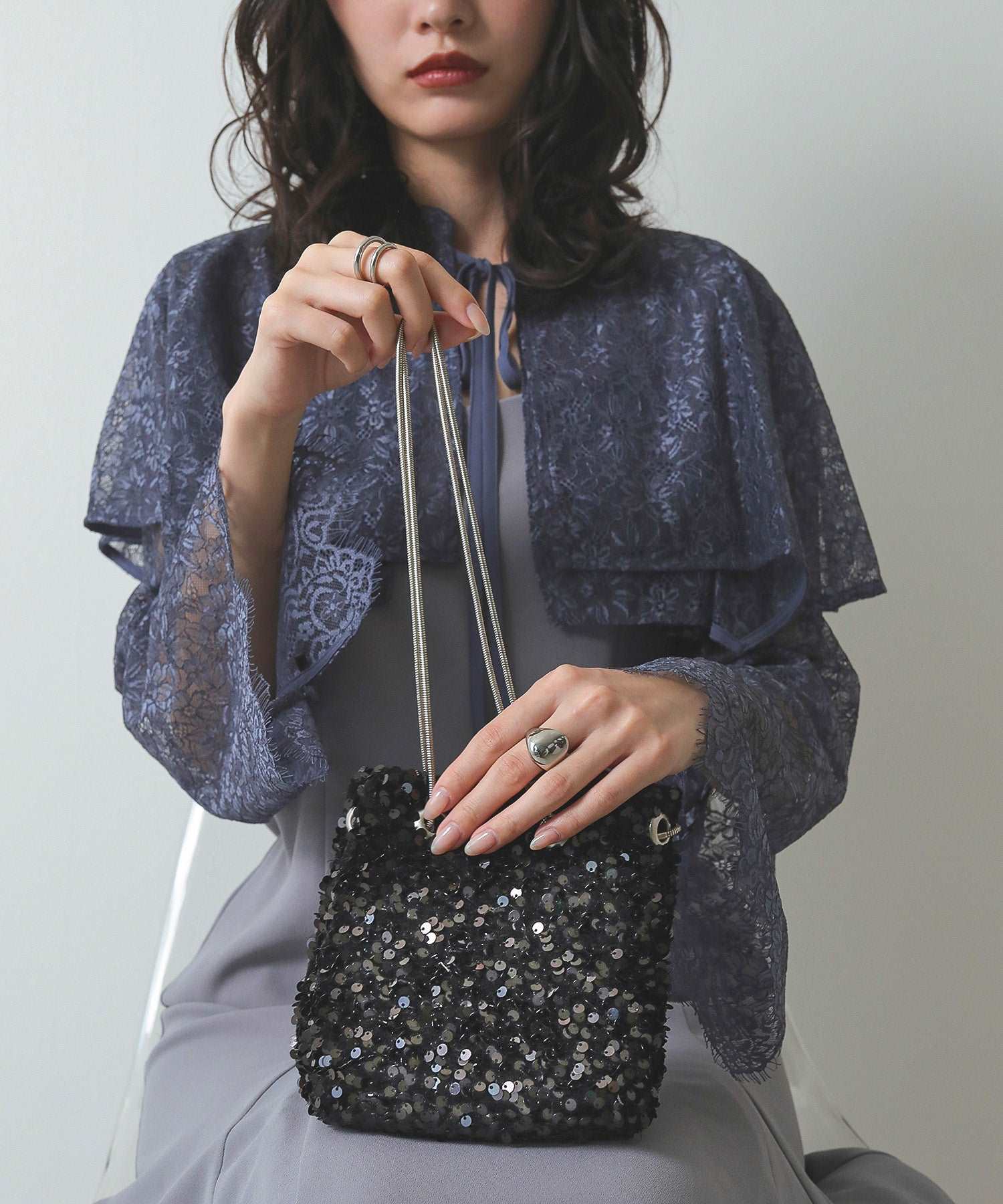 スパンコール 2way 巾着 ハンドバッグ パーティーバック