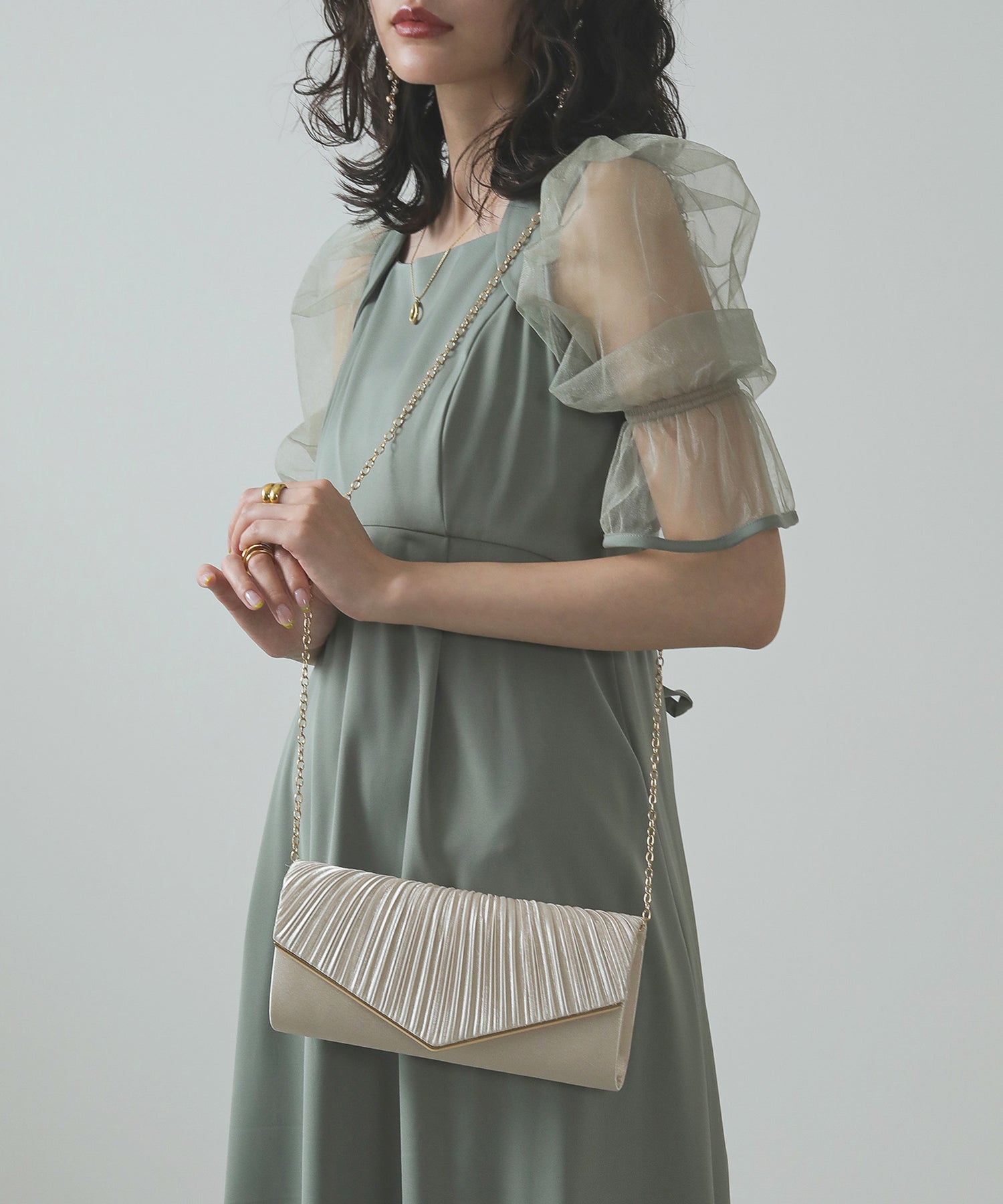 メタル プリーツ 2WAY クラッチ バック