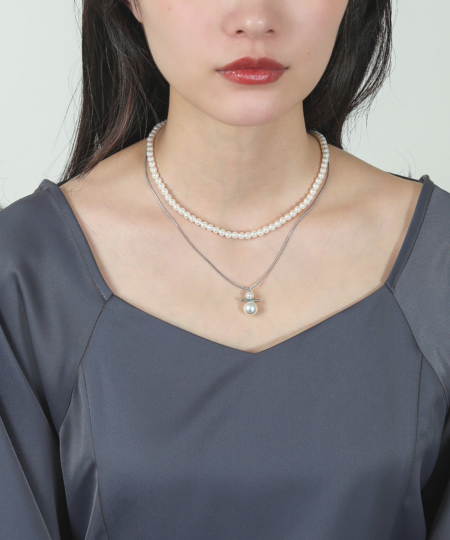 スネークチェーン レイヤード パール ネックレス 2連 結婚式パーティー デイリー