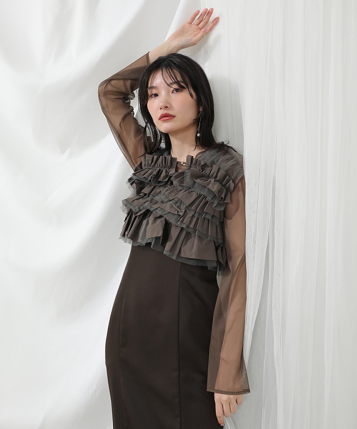 フリルベスト シアートップス キャミワンピ ドレス 3点セット