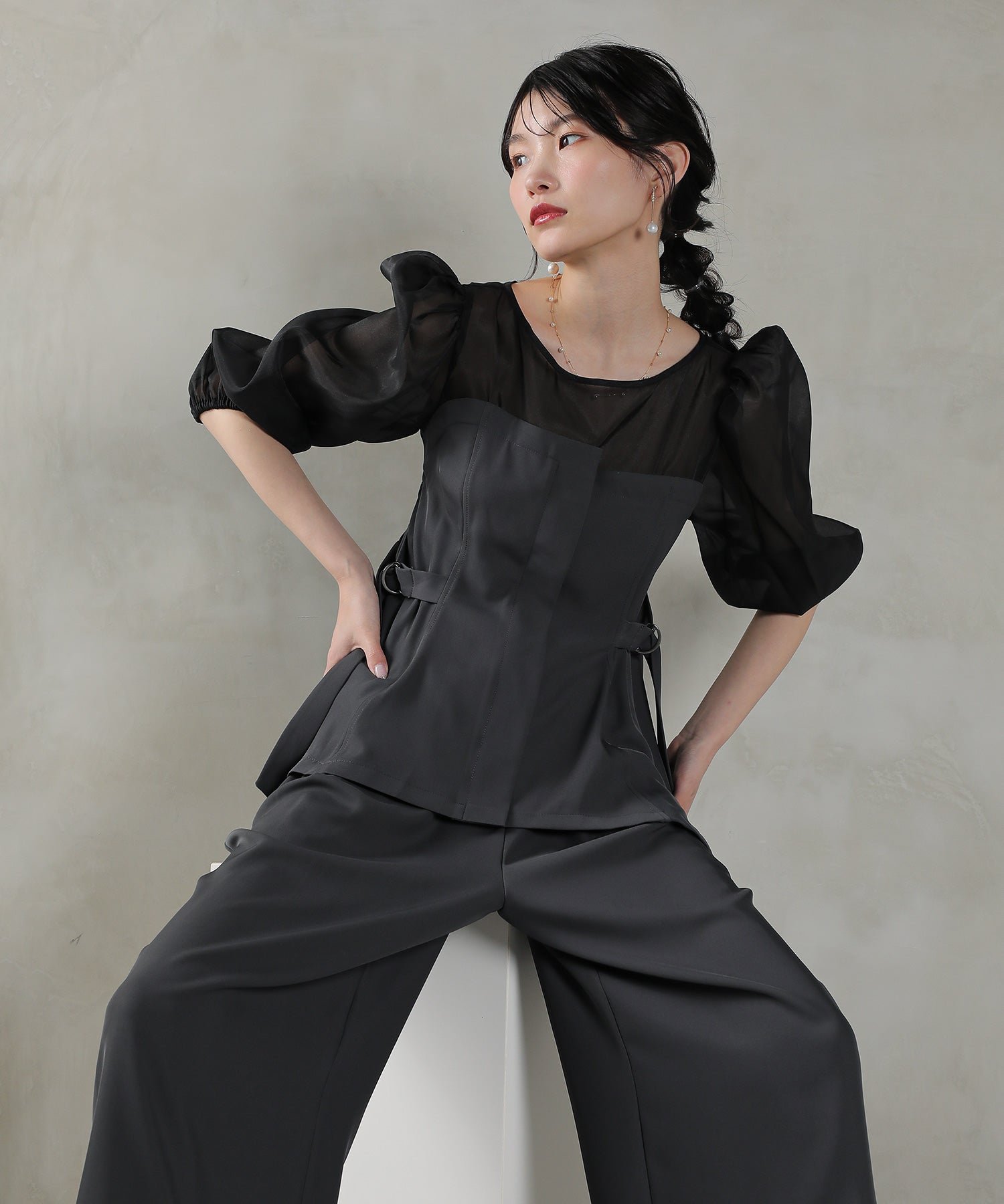 ビスチェペプラムトップス パンツ セットアップ ドレス