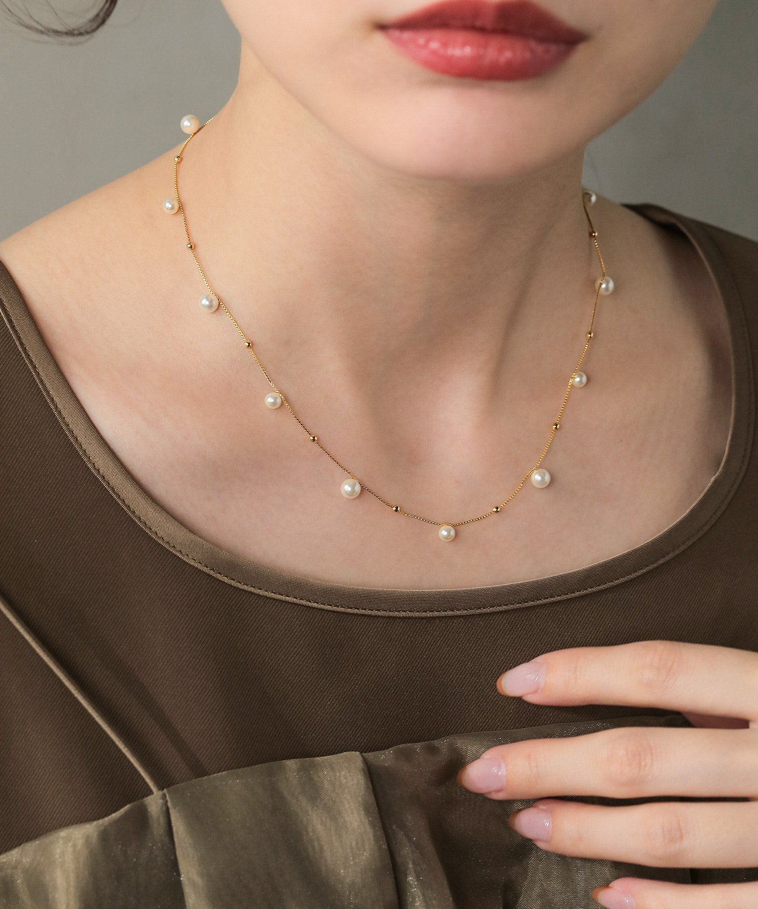 ミニメタルボール×パール ネックレス