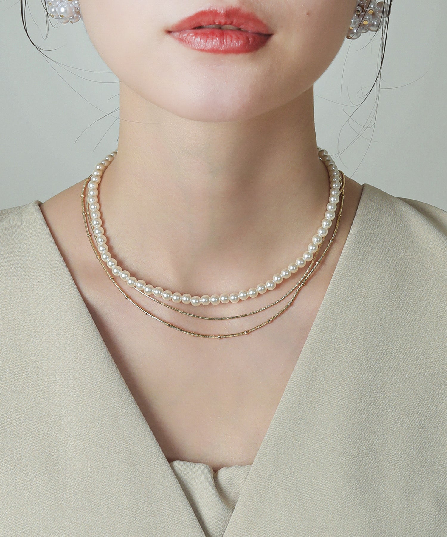 パール スネーク チェーン 3連 ネックレス 結婚式 パーティー デイリー