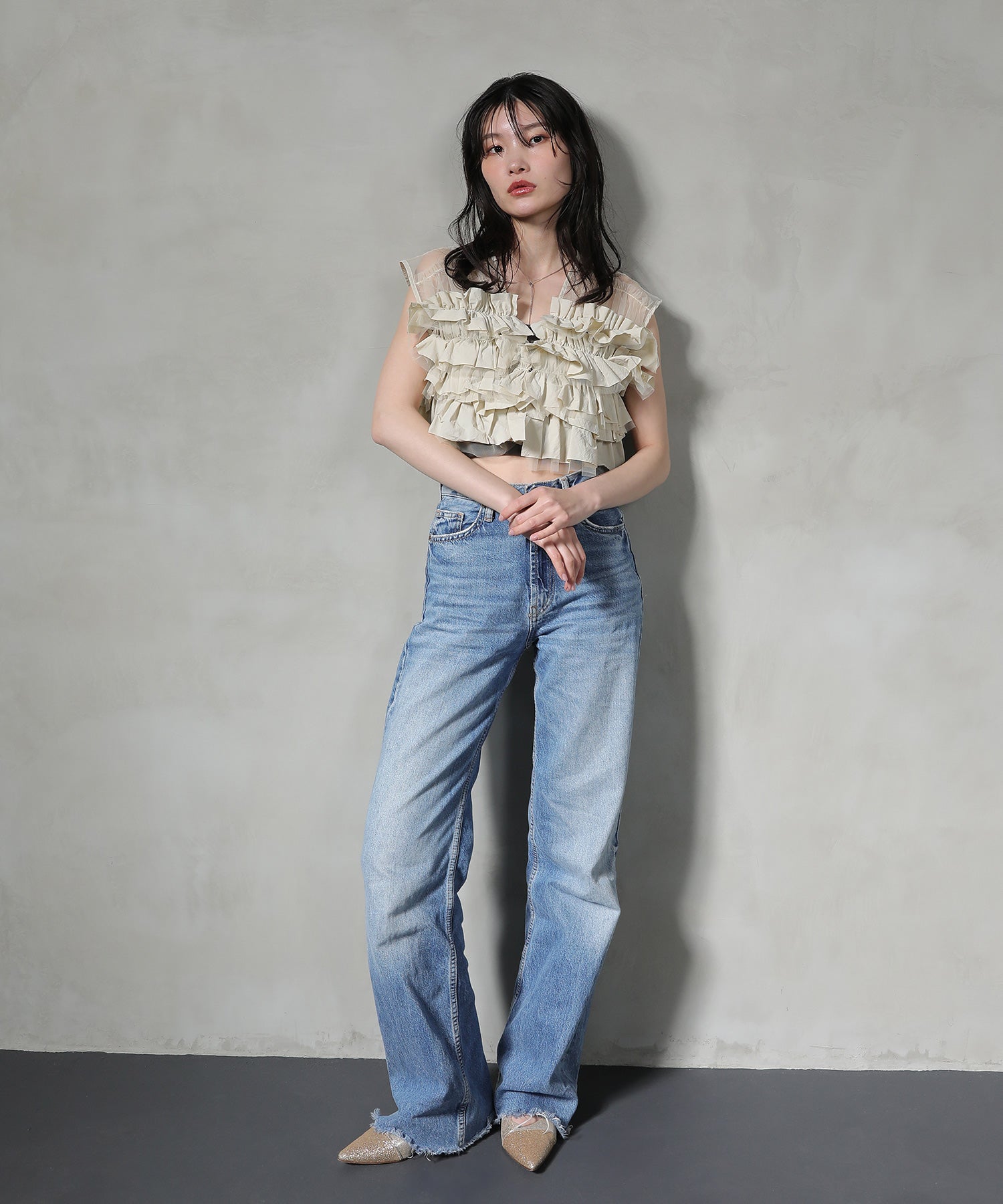 フリルベスト シアートップス キャミワンピ ドレス 3点セット