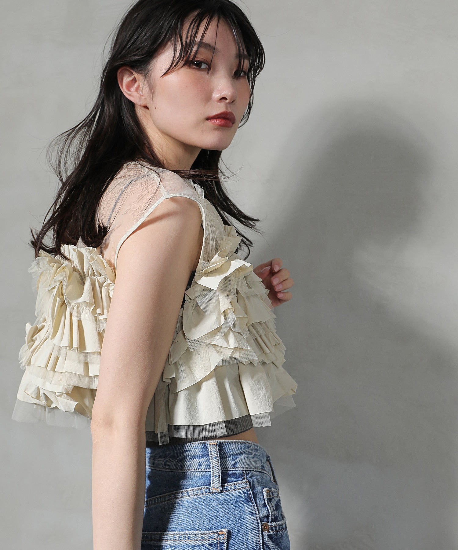フリルベスト シアートップス キャミワンピ ドレス 3点セット