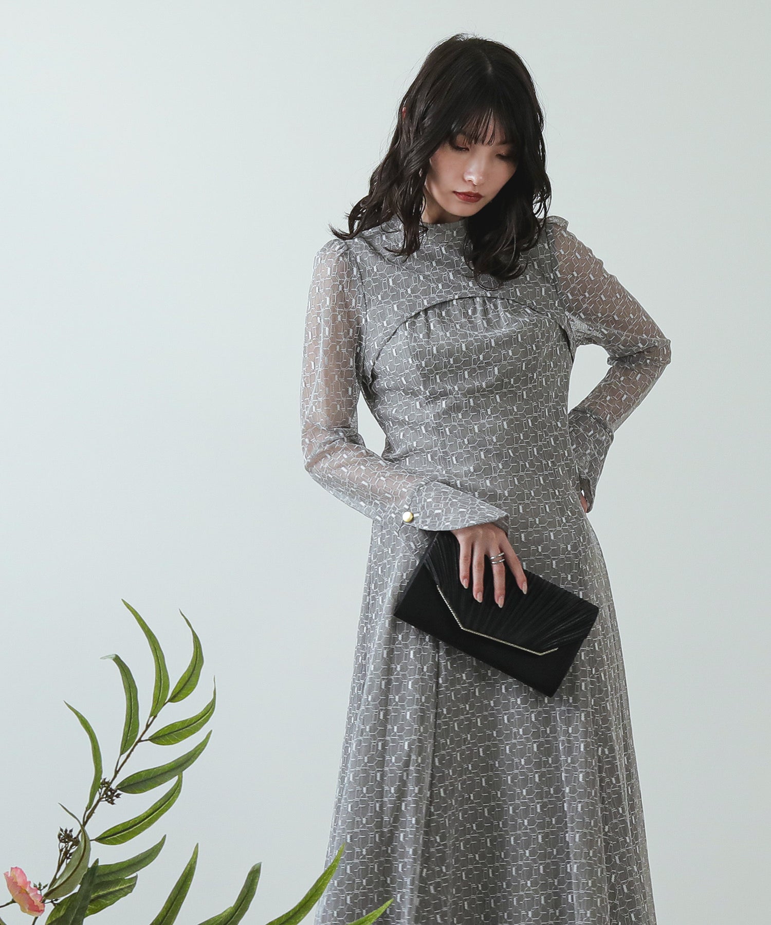 幾何学柄 レース ワンピース オケージョン ドレス 結婚式