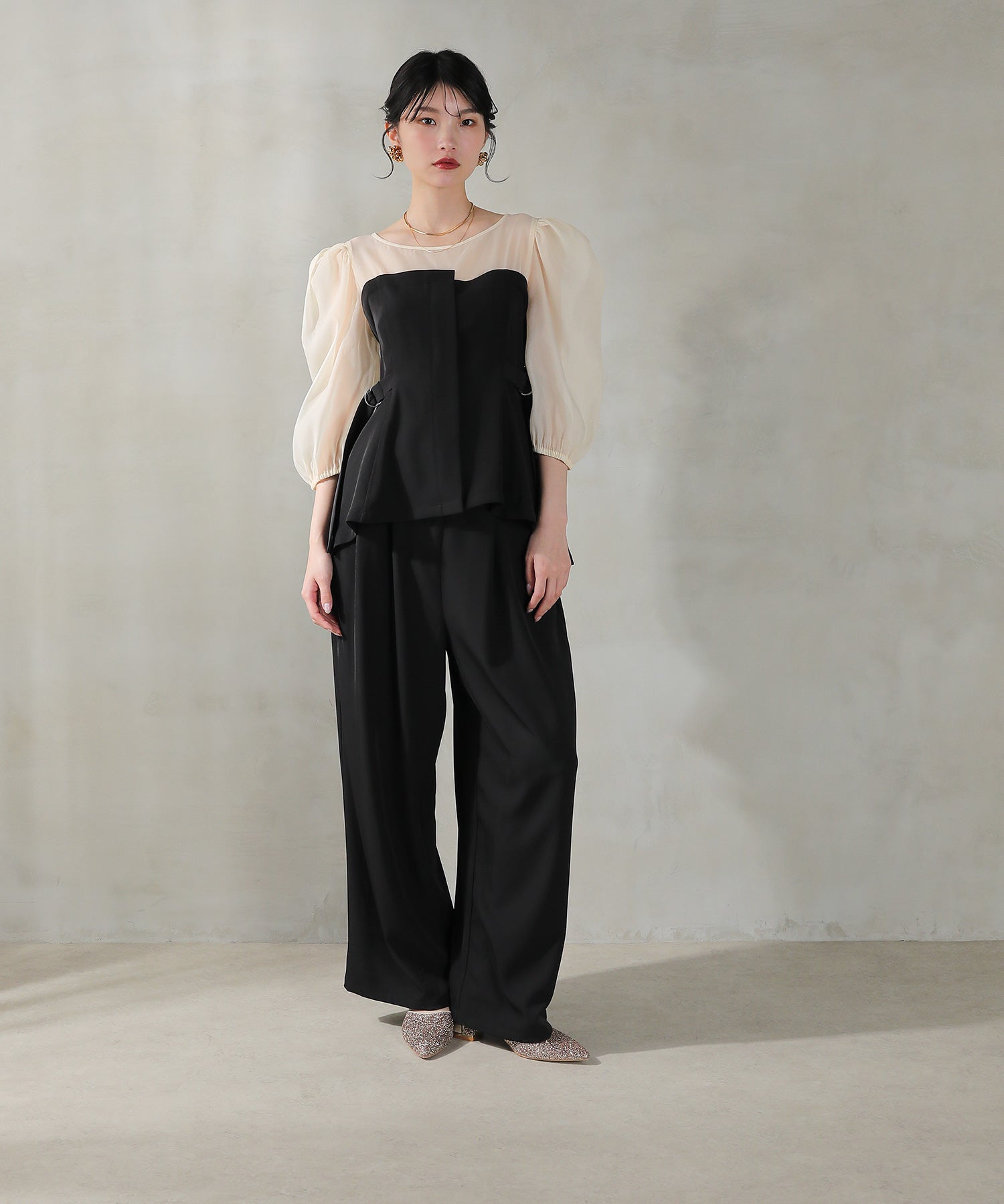 ビスチェペプラムトップス パンツ セットアップ