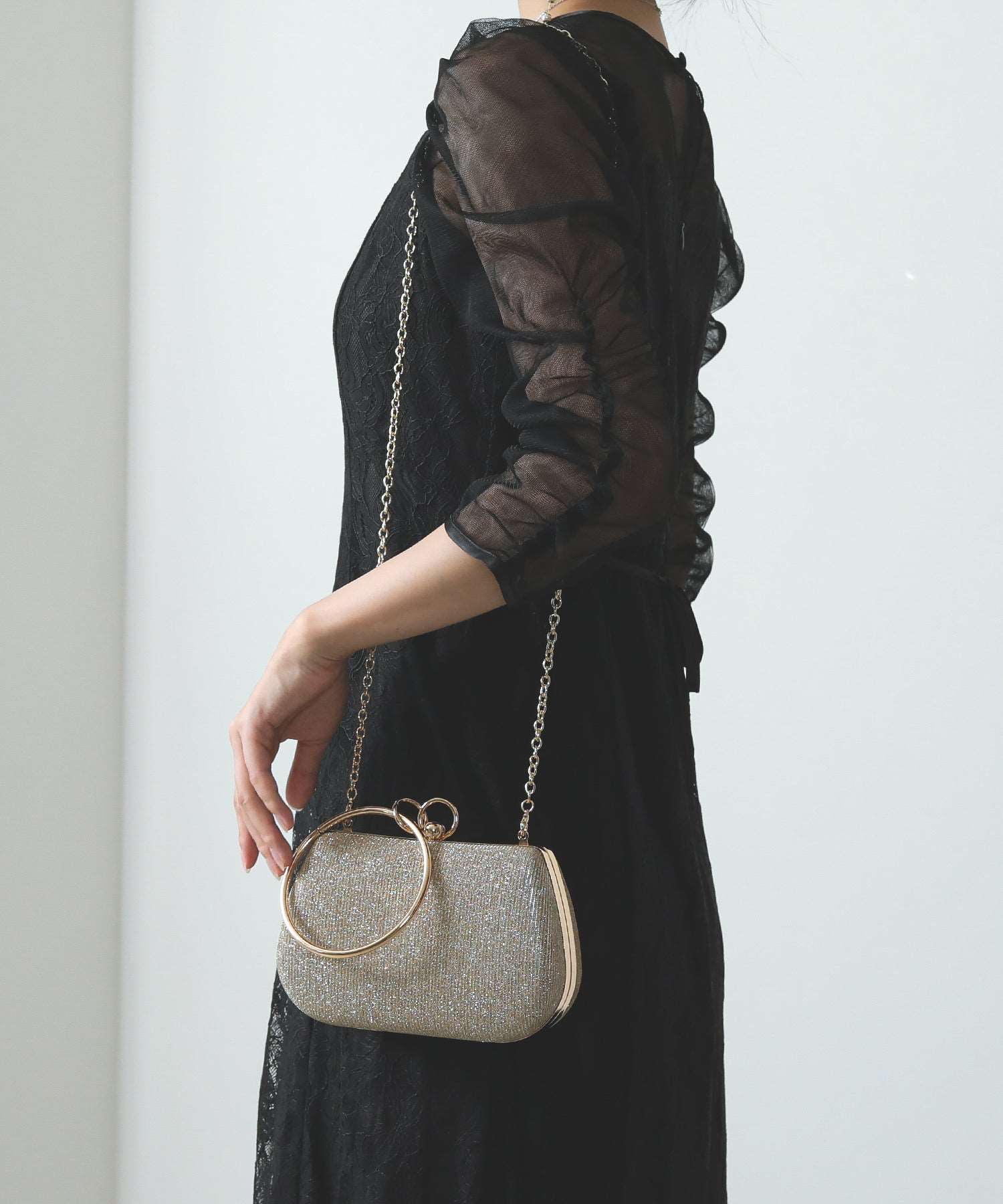 がま口 ラメ リングハンドル 2WAY 結婚式 パーティー バッグ