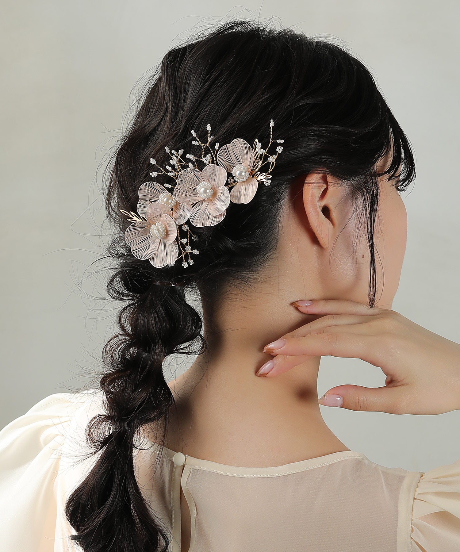 フラワーモチーフ パール ビーズ ヘアクリップ