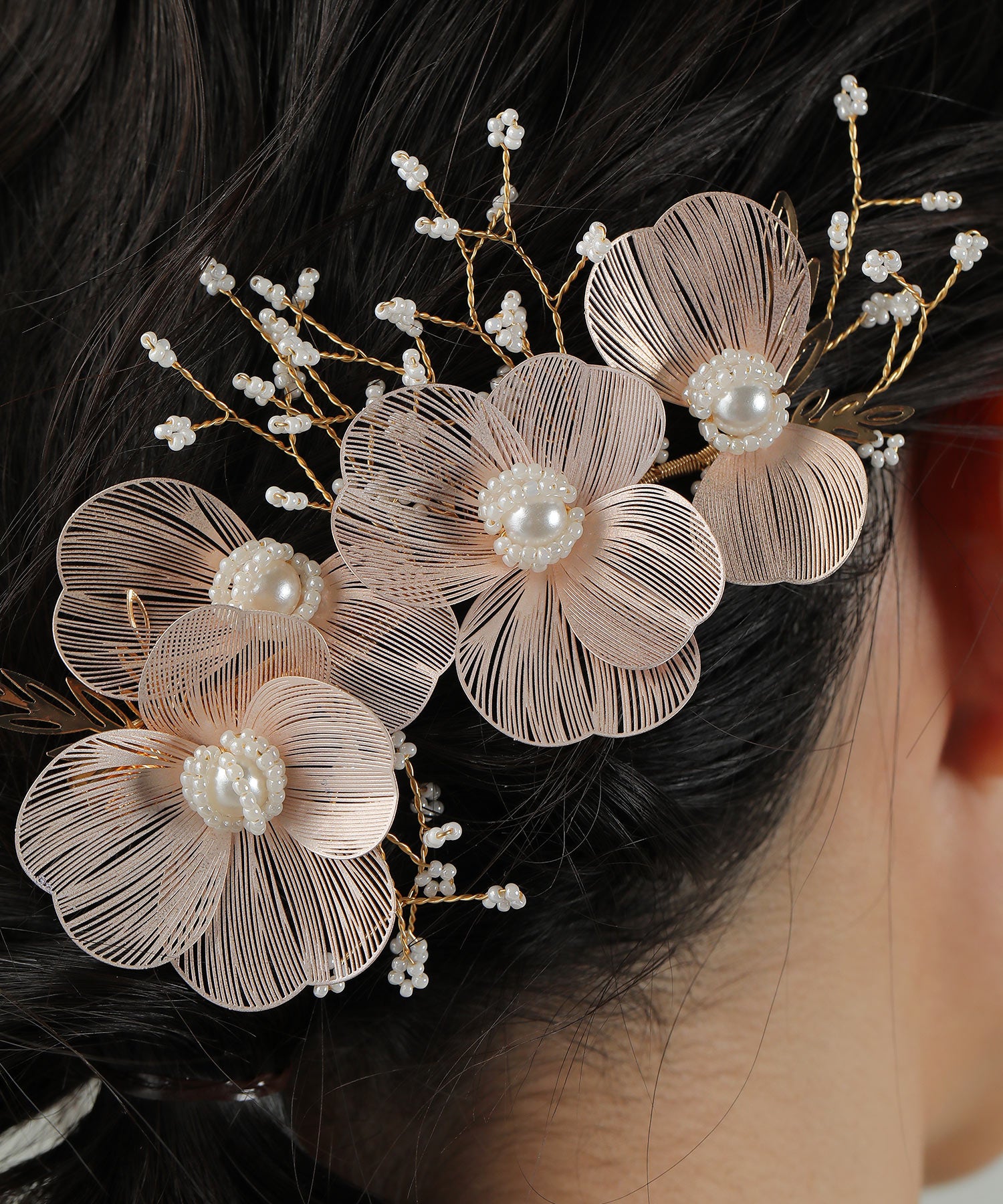 フラワーモチーフ パール ビーズ ヘアクリップ