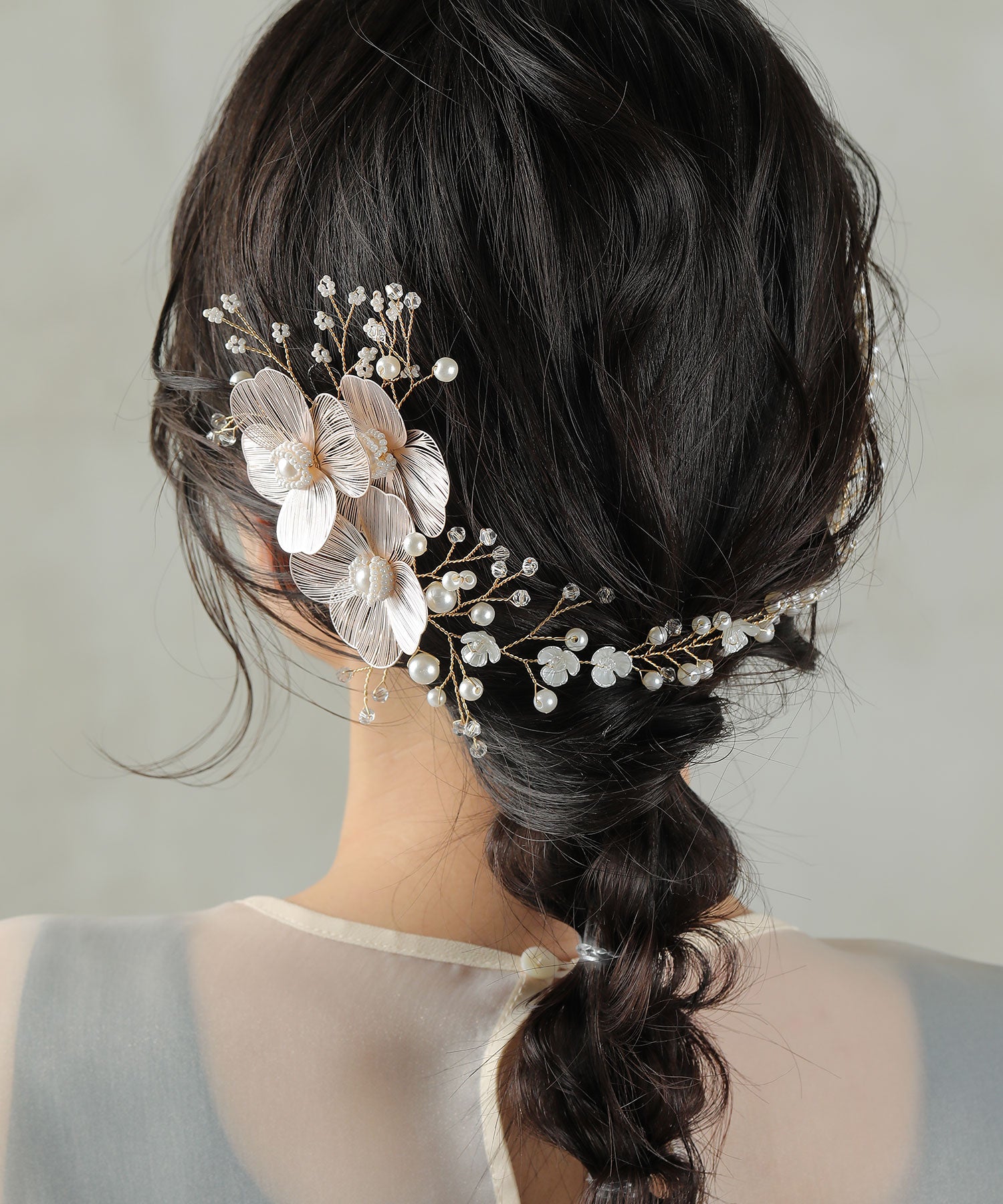 ピュアフラワーモチーフ ビーズ×パール ヘッドドレス ヘアピン