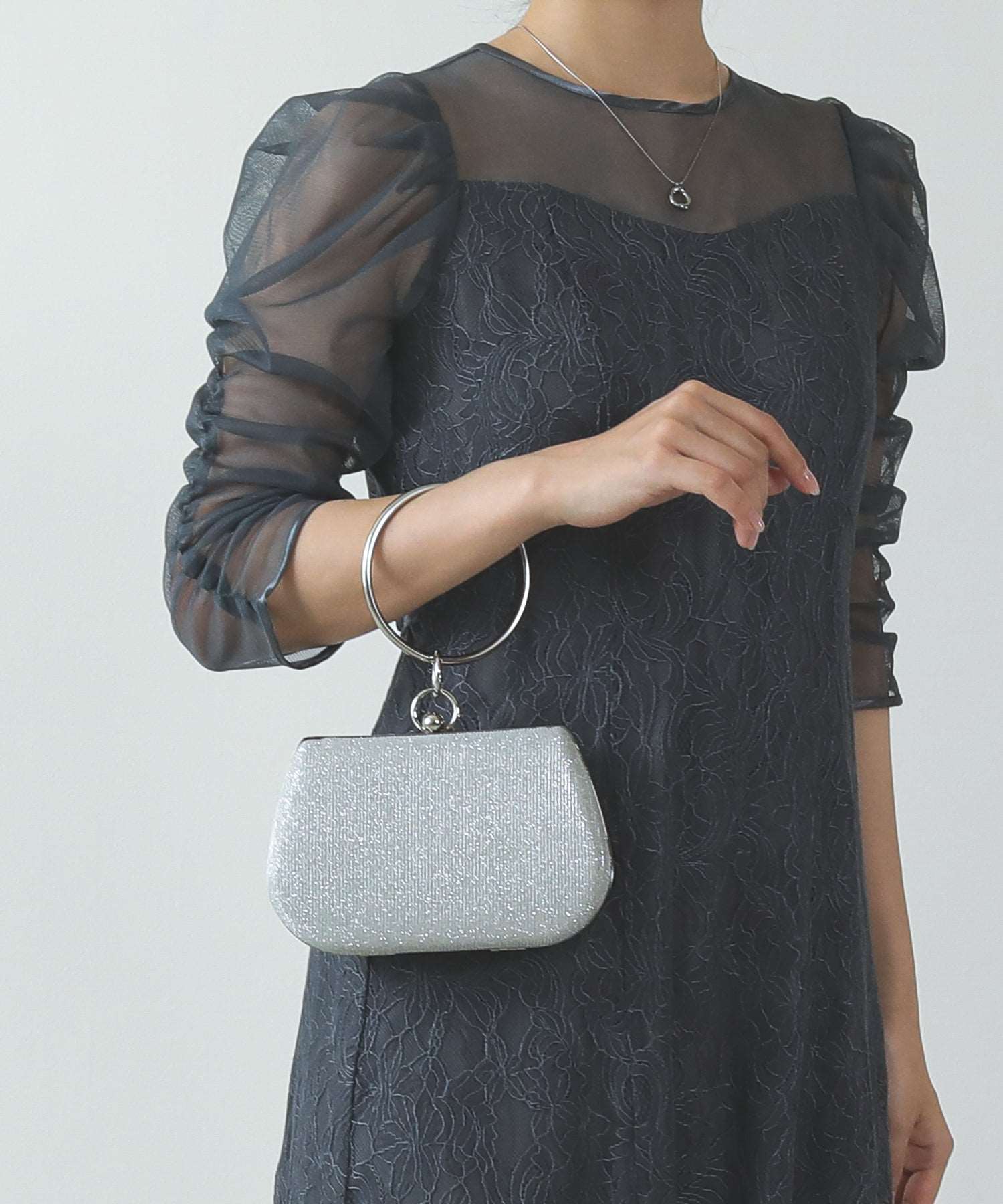 がま口 ラメ リングハンドル 2WAY 結婚式 パーティー バッグ