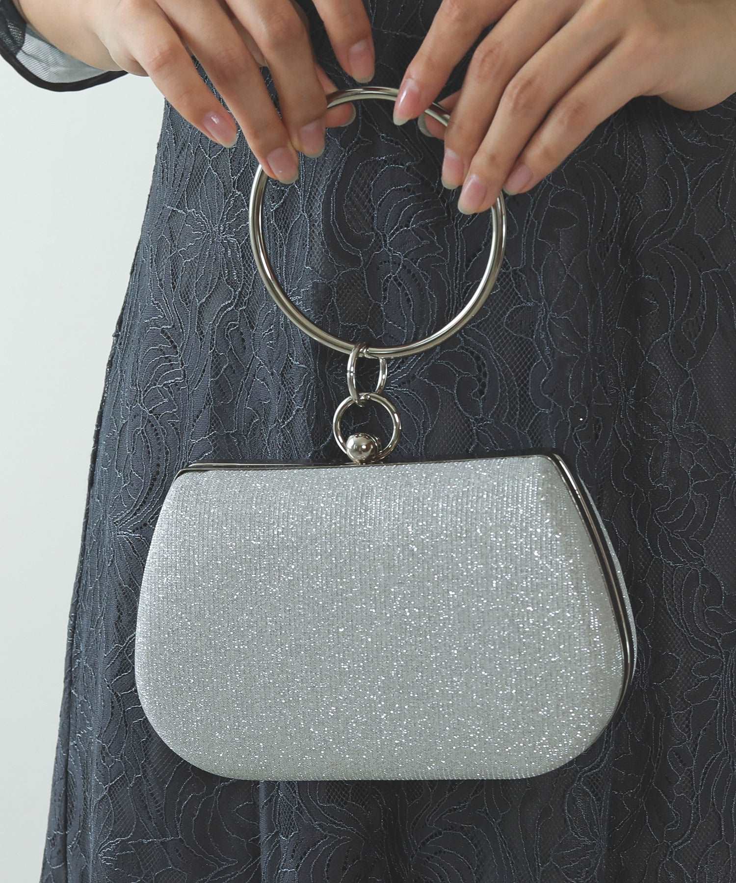 がま口 ラメ リングハンドル 2WAY 結婚式 パーティー バッグ