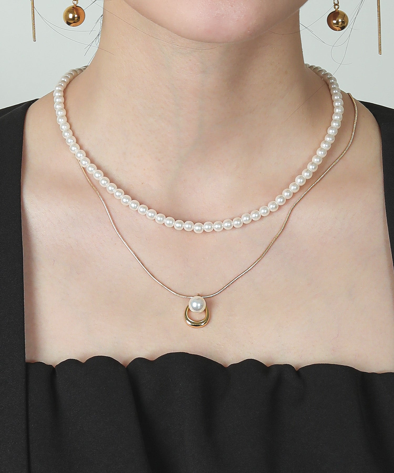 オープンドロップ スネーク チェーン パール ネックレス 結婚式 オケージョン デイリー