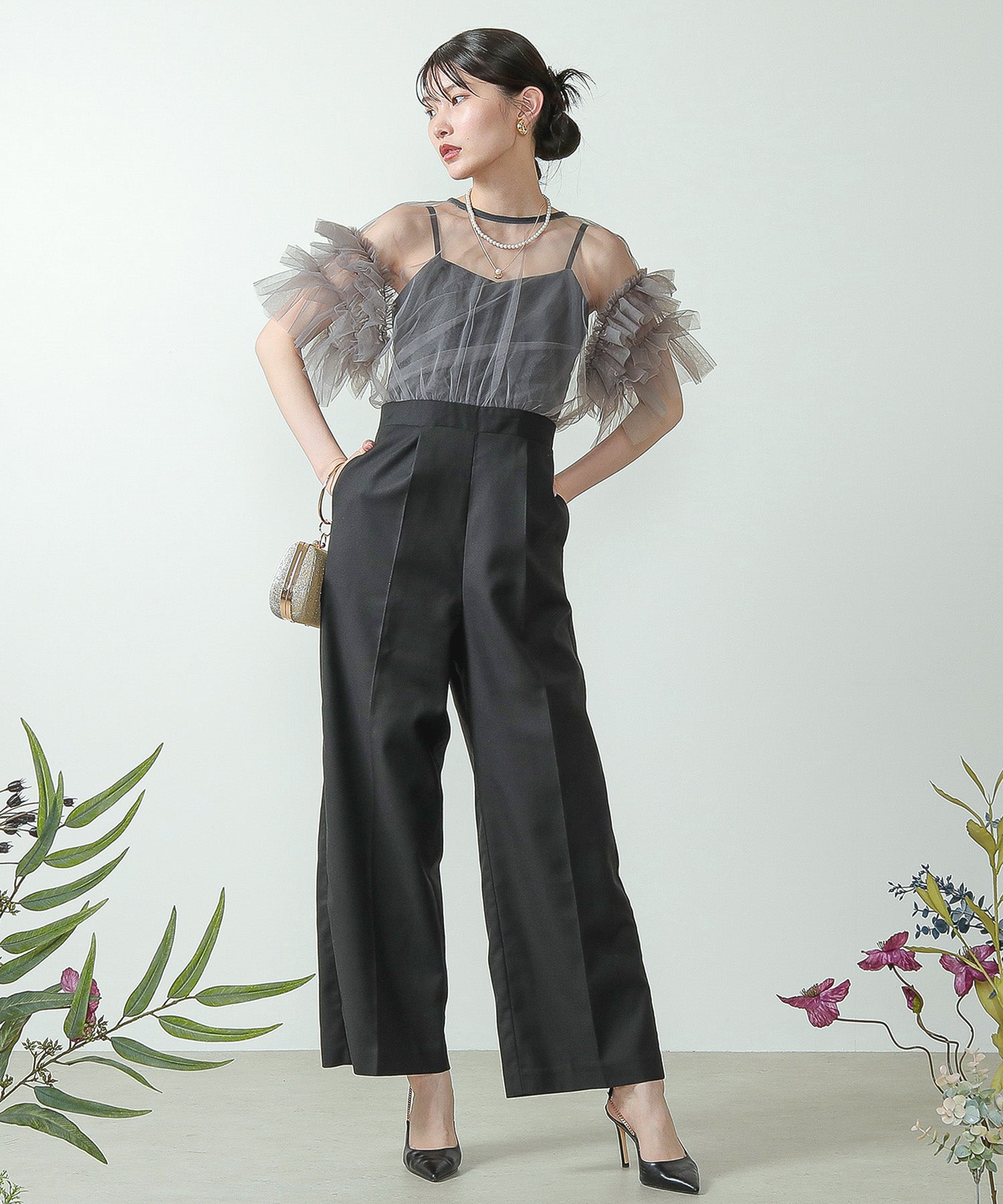 身長 167cm / 着用サイズ M / チャコールグレー×ブラック